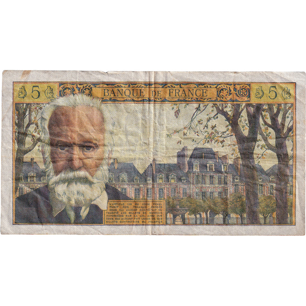 France, 5 Nouveaux Francs, Victor Hugo, 1961, L.54, TB+, Fayette:56.7, KM:141a