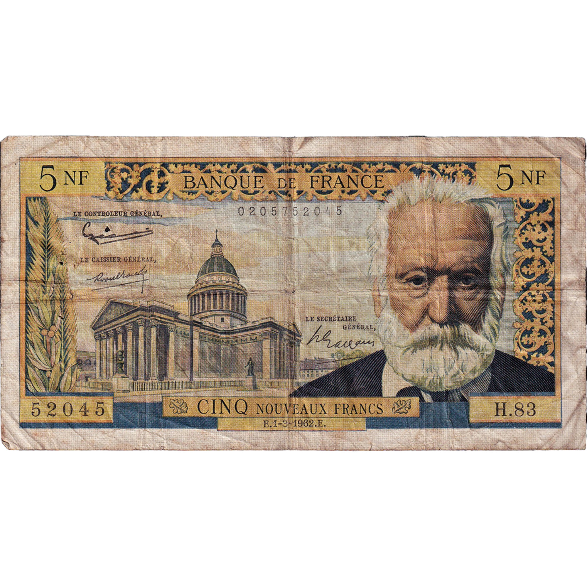 France, 5 Nouveaux Francs, Victor Hugo, 1962, H.83, TB+, Fayette:56.11, KM:141a