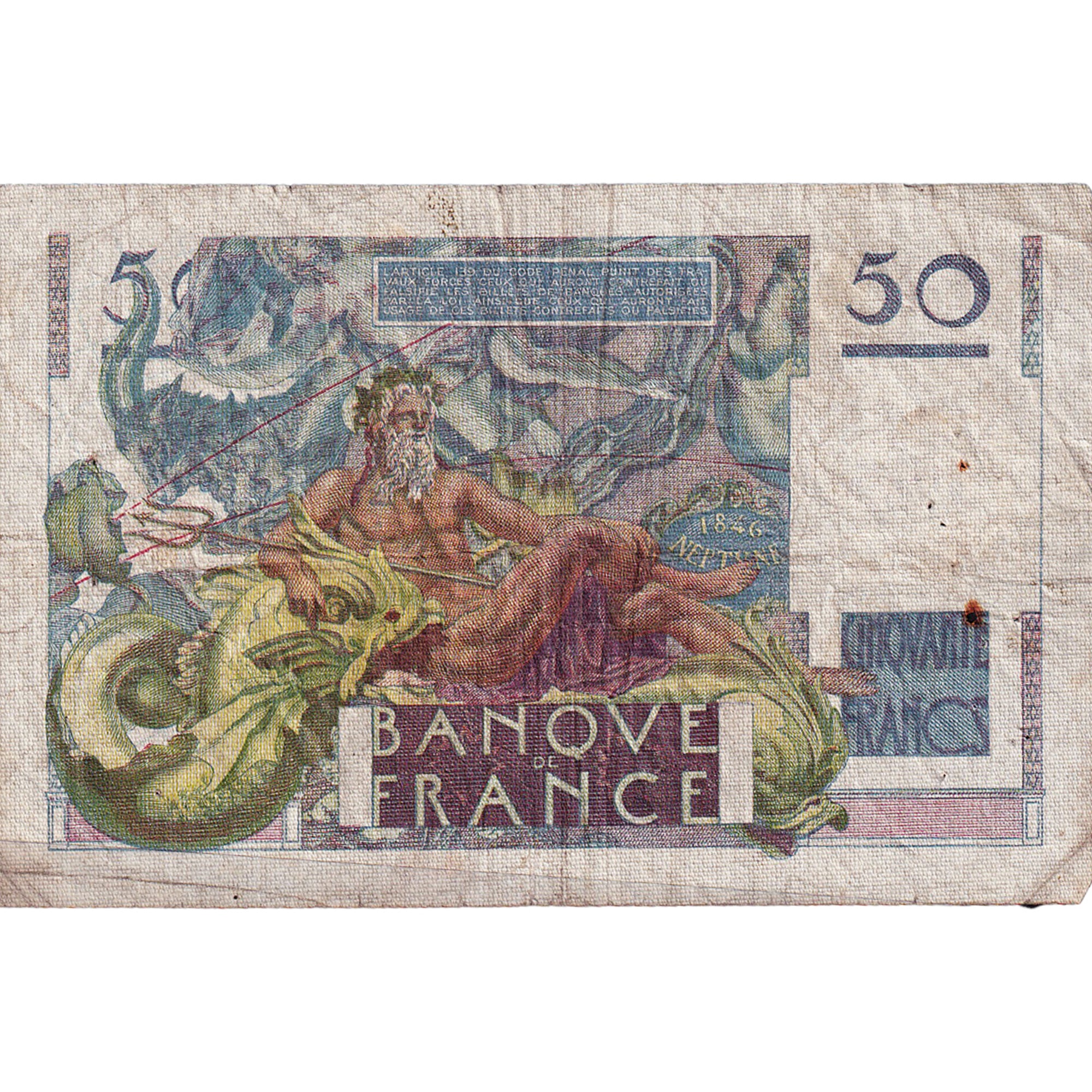 Francia, 50 Francs, Le Verrier, 1946, F.4, MB+, Fayette:20.2, KM:127a