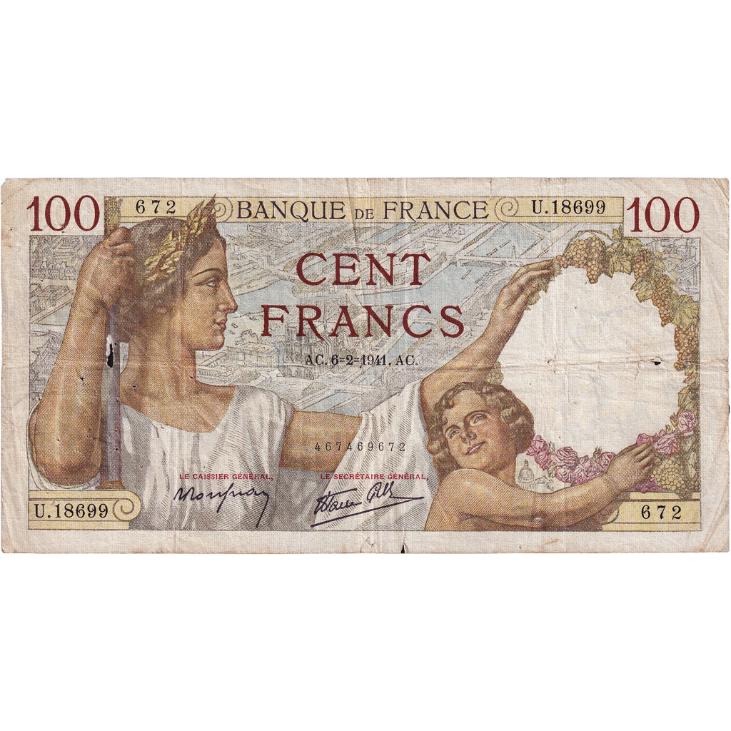 Francia, 100 Francs, Sully, 1941, U.18699, MB+, Fayette:26.46, KM:94