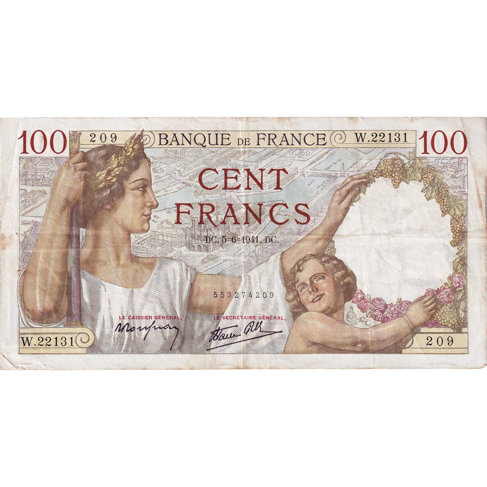 France, 100 Francs, Sully, 1941, W.22131, VF(30-35), Fayette:26.53, KM:94