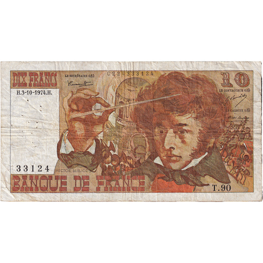 Frankreich, 10 Francs, Berlioz, 1974, T.90, S, Fayette:63.7a, KM:150a
