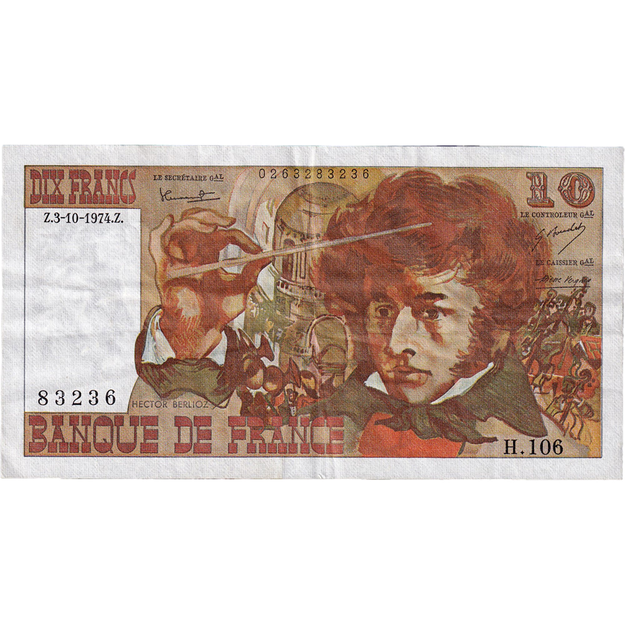 Frankreich, 10 Francs, Berlioz, 1974, H.106, SS, Fayette:63.7a, KM:150a
