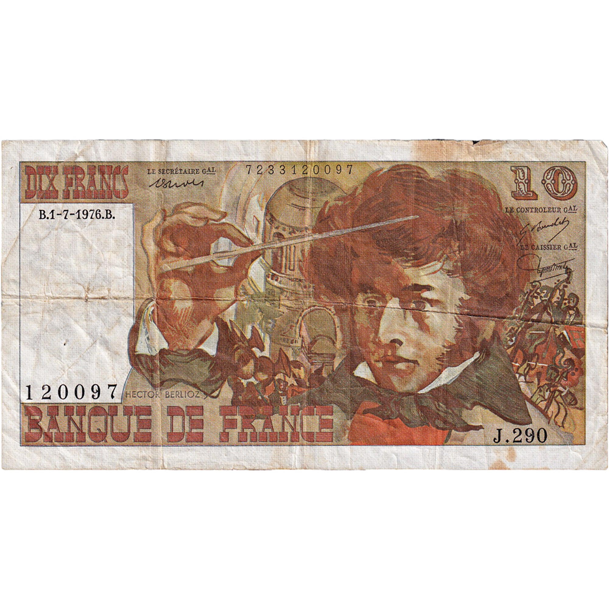 Frankreich, 10 Francs, Berlioz, 1976, J.290, S, Fayette:63.19, KM:150c