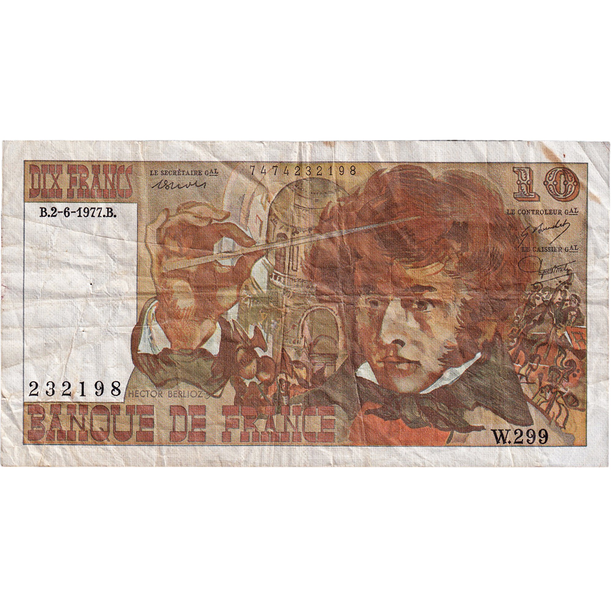 Francia, 10 Francs, Berlioz, 1977, W.299, BC+, Fayette:63.22, KM:150c