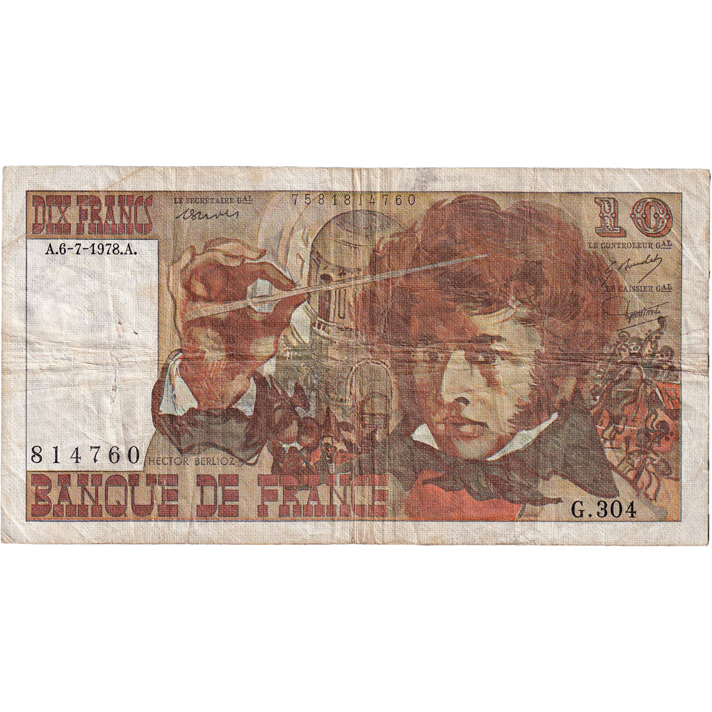 France, 10 Francs, Berlioz, 1978, G.304, TB, Fayette:63.24, KM:150c