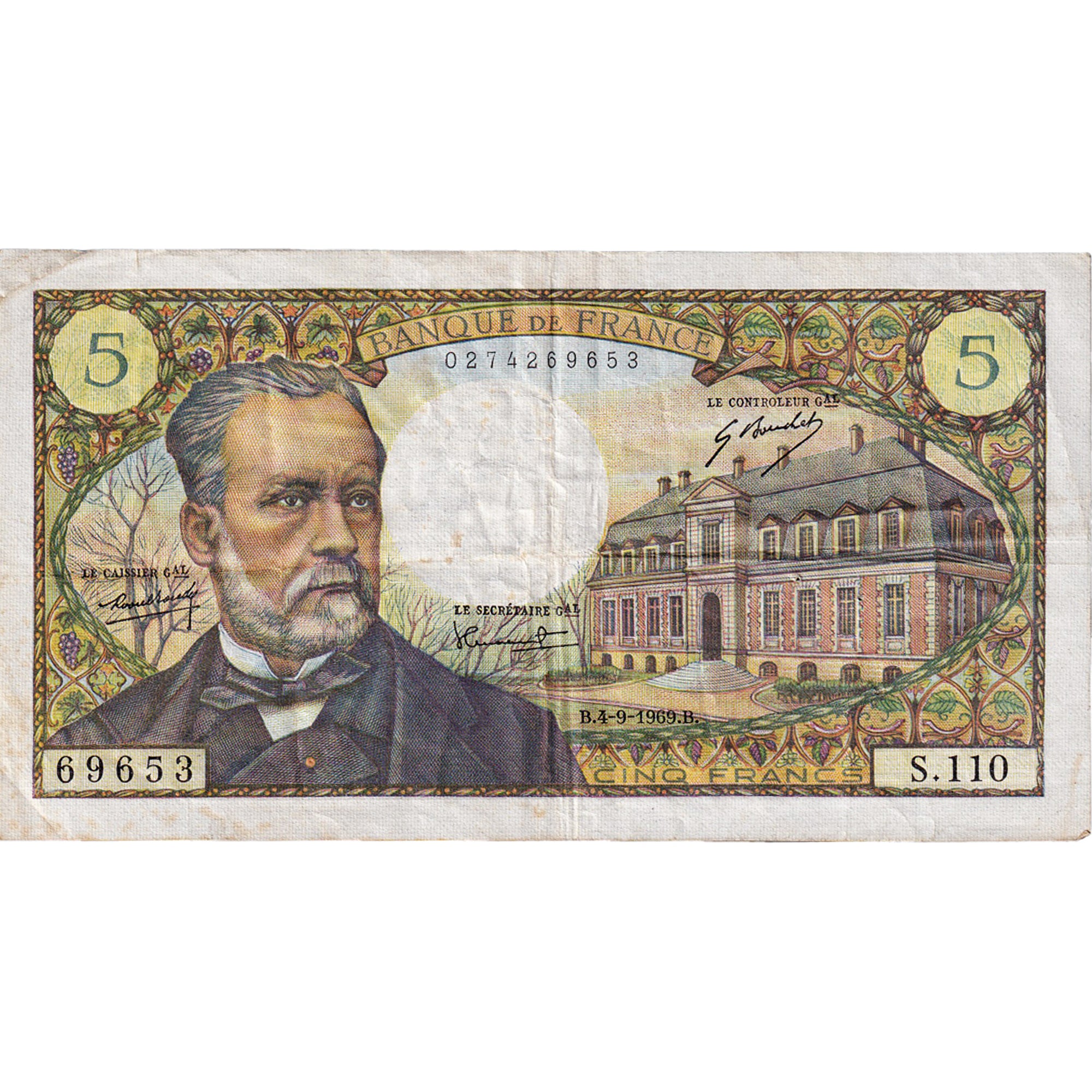 France, 5 Francs, Pasteur, 1969, S.110, TB+, Fayette:61.11, KM:146b
