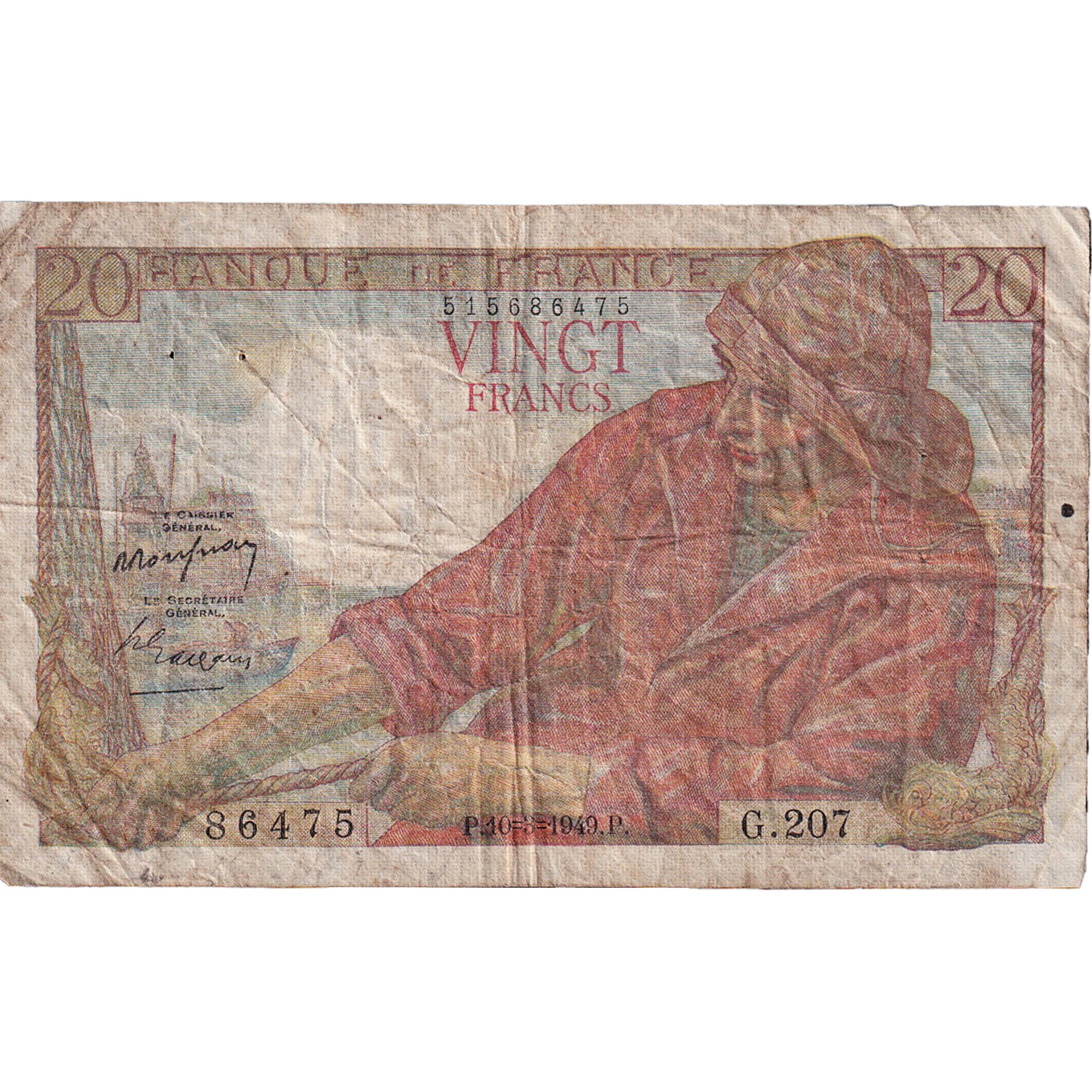 Francia, 20 Francs, Pêcheur, 1949, G.207, B, Fayette:13.14, KM:100c