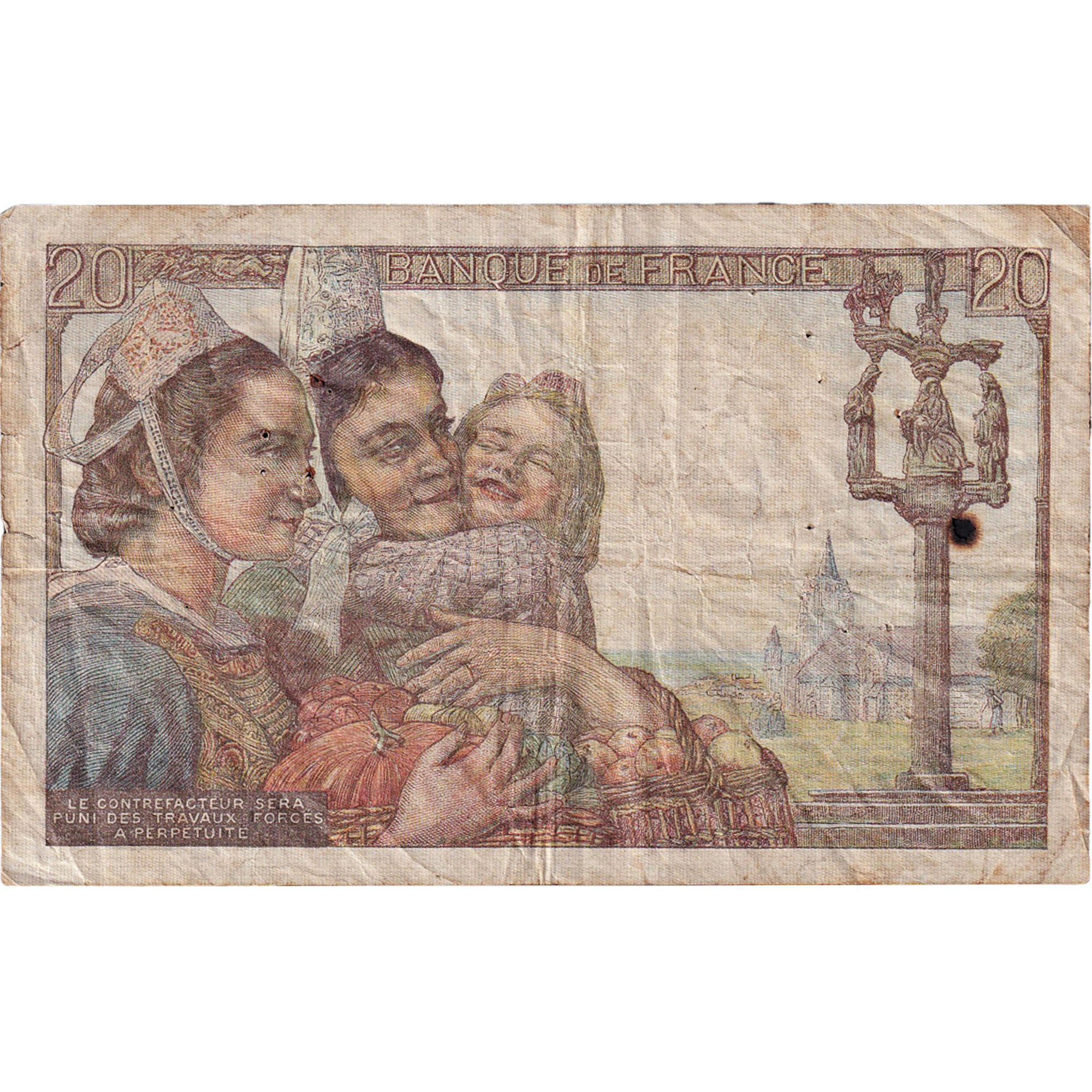 França, 20 Francs, Pêcheur, 1950, W.242, VG(8-10), Fayette:13.17, KM:100d