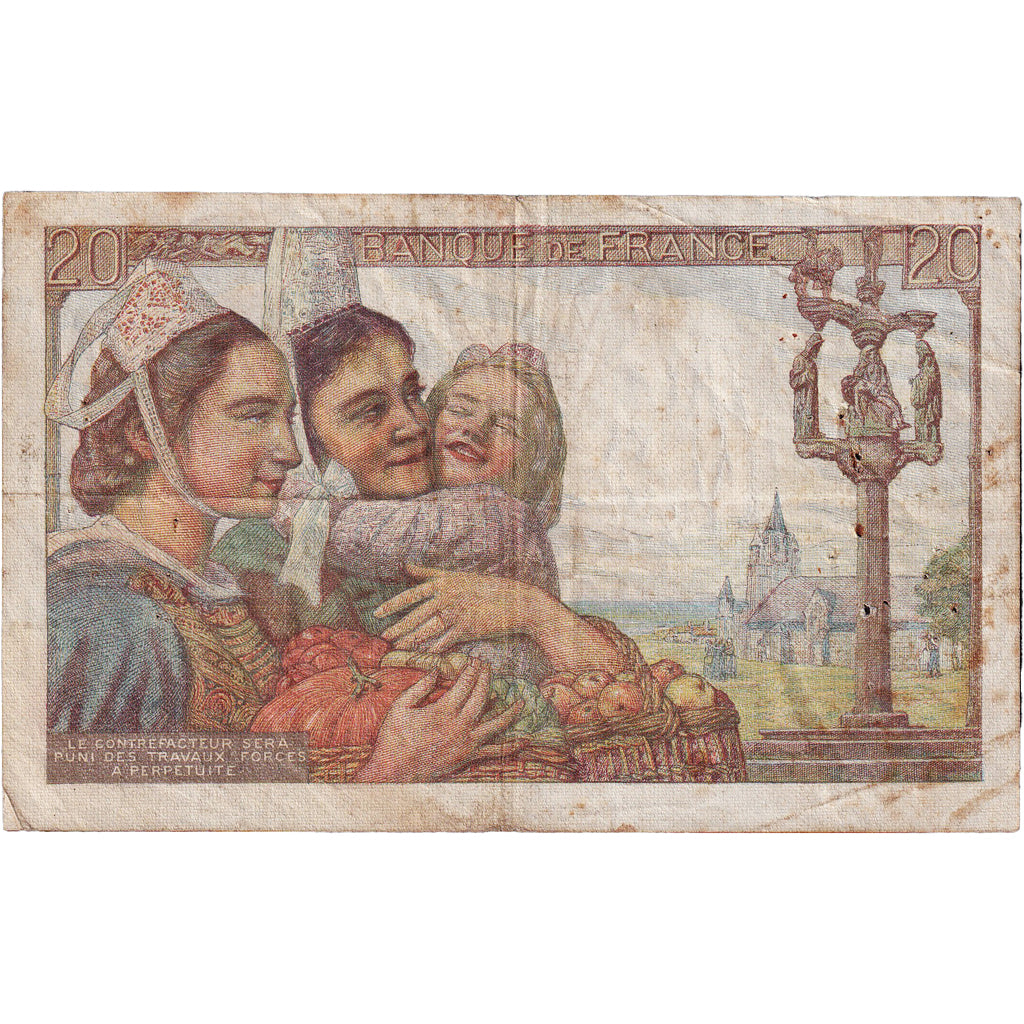 França, 20 Francs, Pêcheur, 1949, J.220, VF(20-25), Fayette:13.15, KM:100c