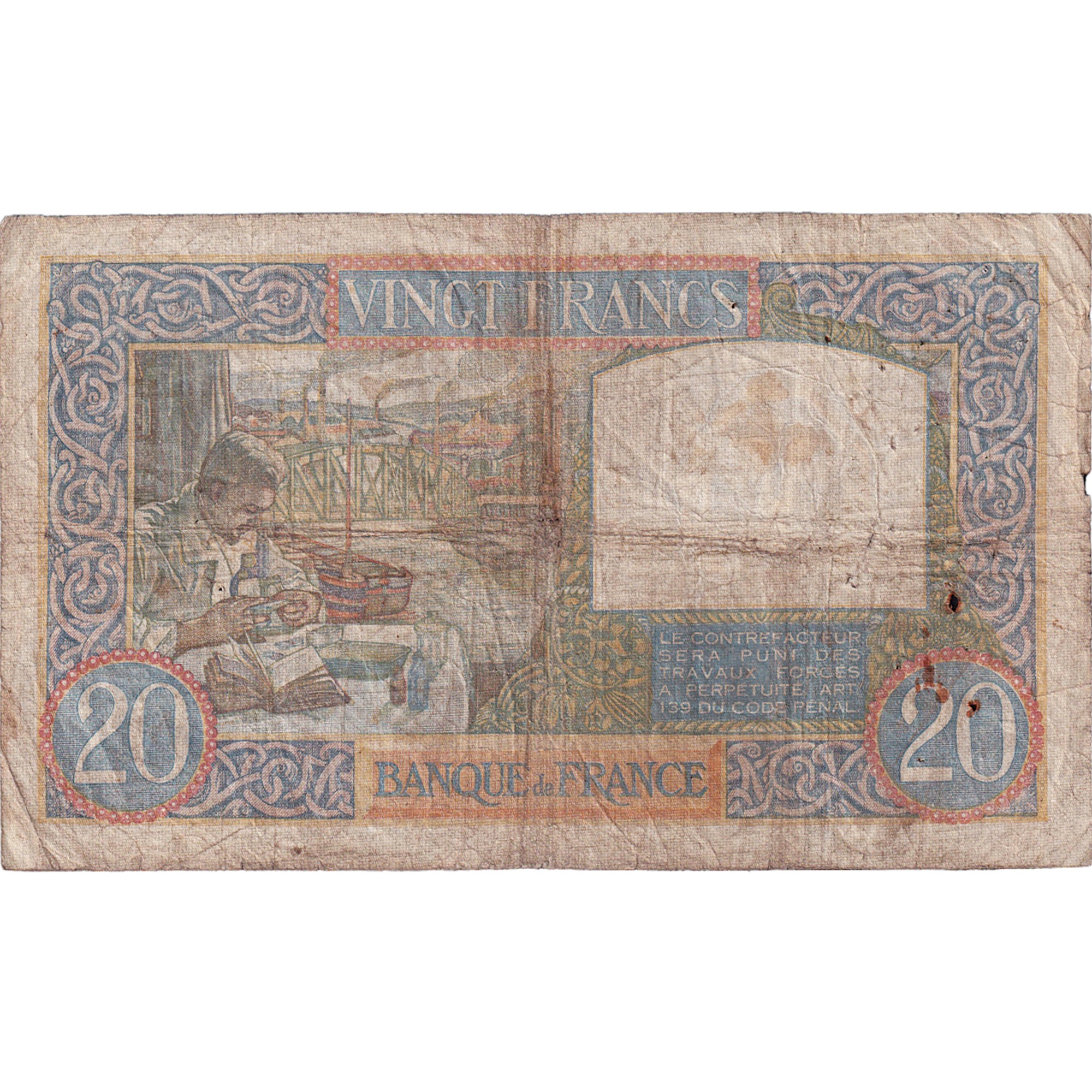 França, 20 Francs, Science et Travail, 1939, W.80, VF(20-25), Fayette:12.1