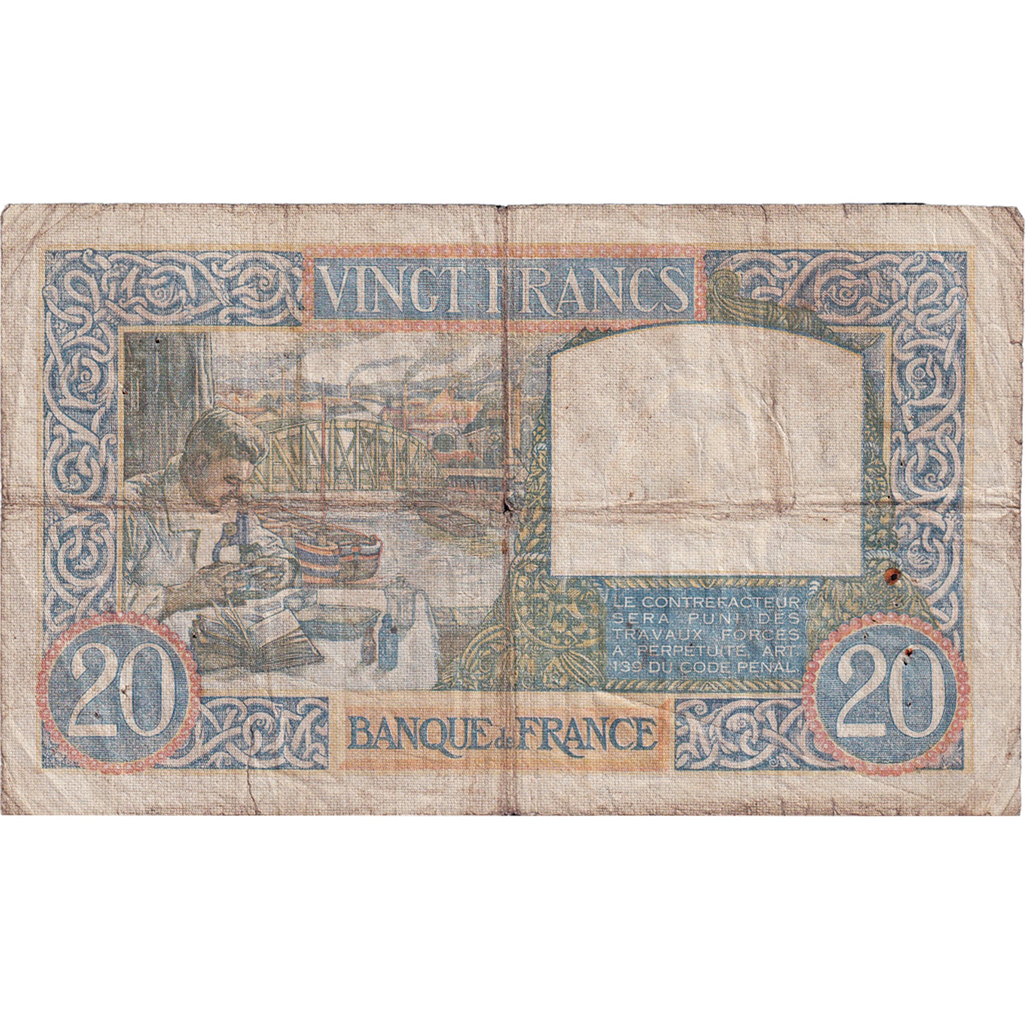 France, 20 Francs, Science et Travail, 1940, U.1765, VF(20-25), Fayette:12.9
