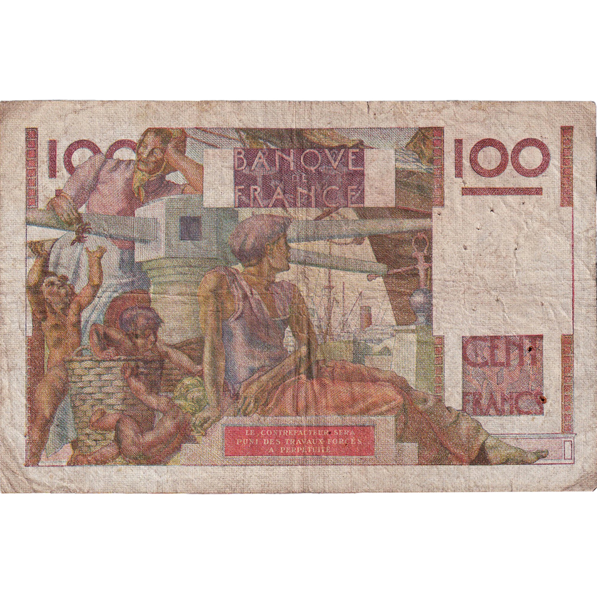 França, 100 Francs, Jeune Paysan, 1945, Q.3, VF(20-25), Fayette:28.1, KM:128a