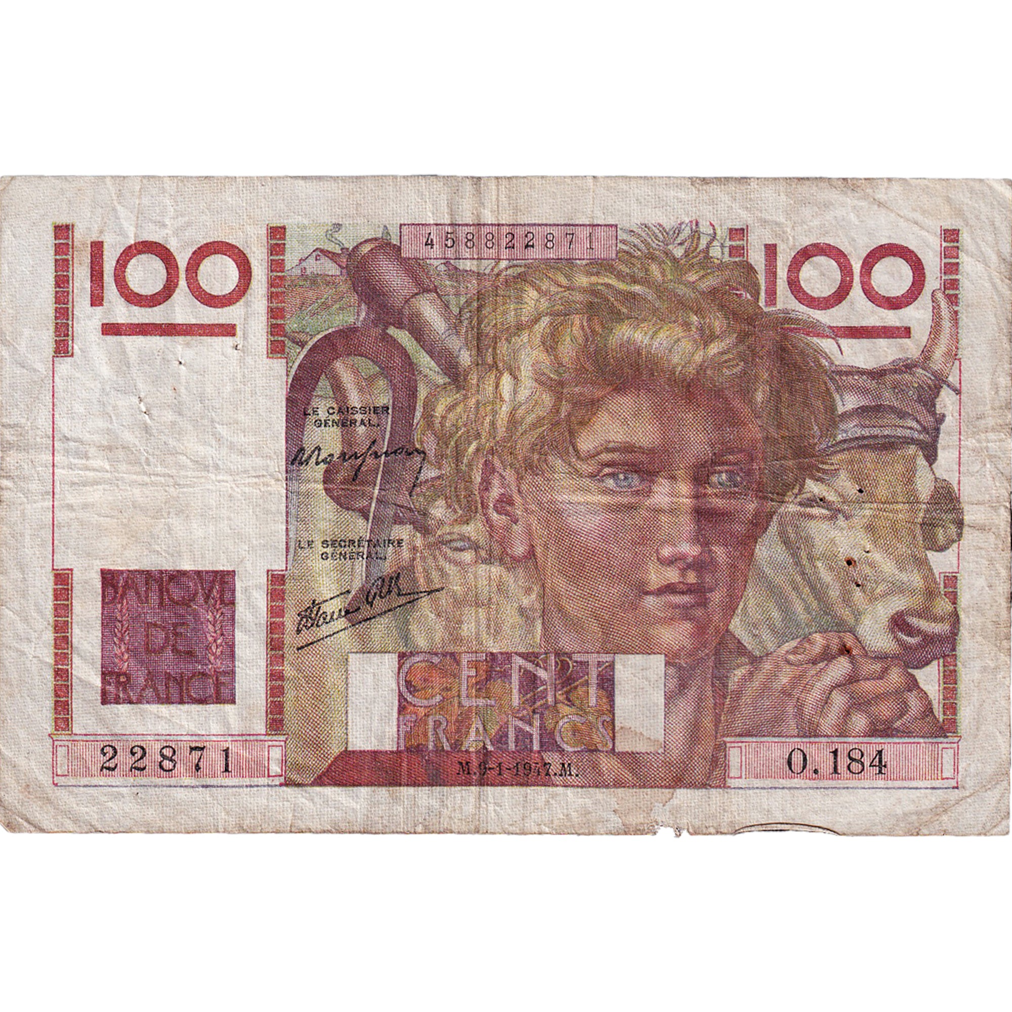 França, 100 Francs, Jeune Paysan, 1947, O.184, VF(30-35), Fayette:28.13