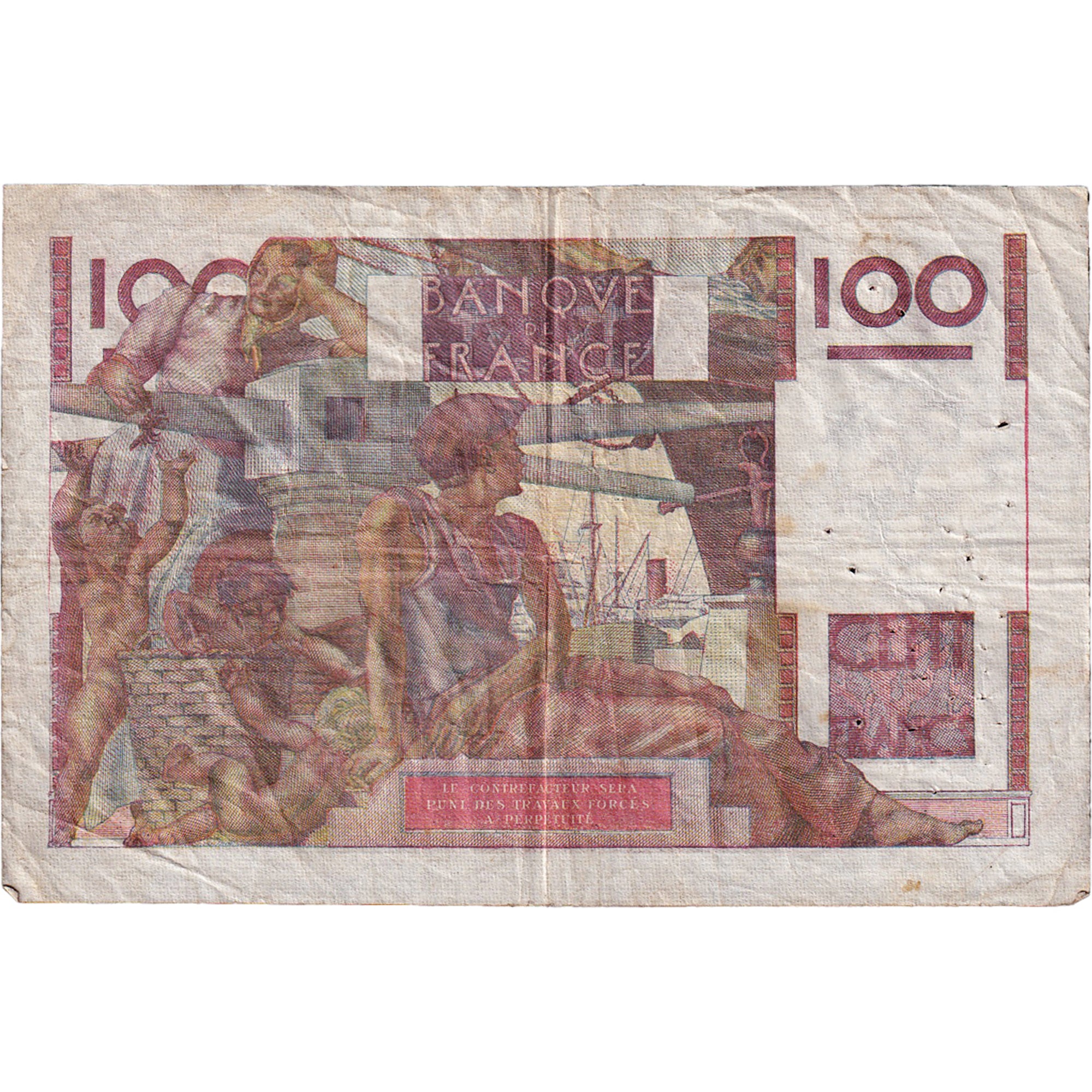 França, 100 Francs, Jeune Paysan, 1953, J 516, VF(20-25), KM:128d