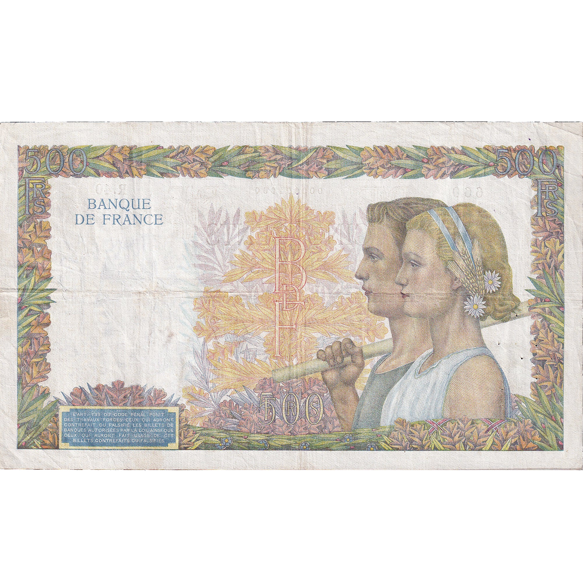 Francia, 500 Francs, La Paix, 1940, R.40, BB, Fayette:32.1, KM:95a
