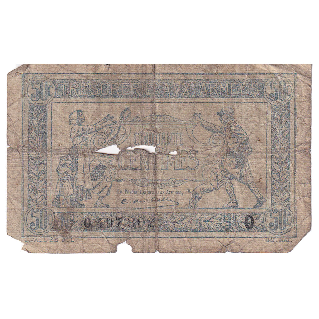 Francia, 50 Centimes, 1917-1919 Army Treasury, 1917, O, B, Fayette:VF1.15, KM:M1