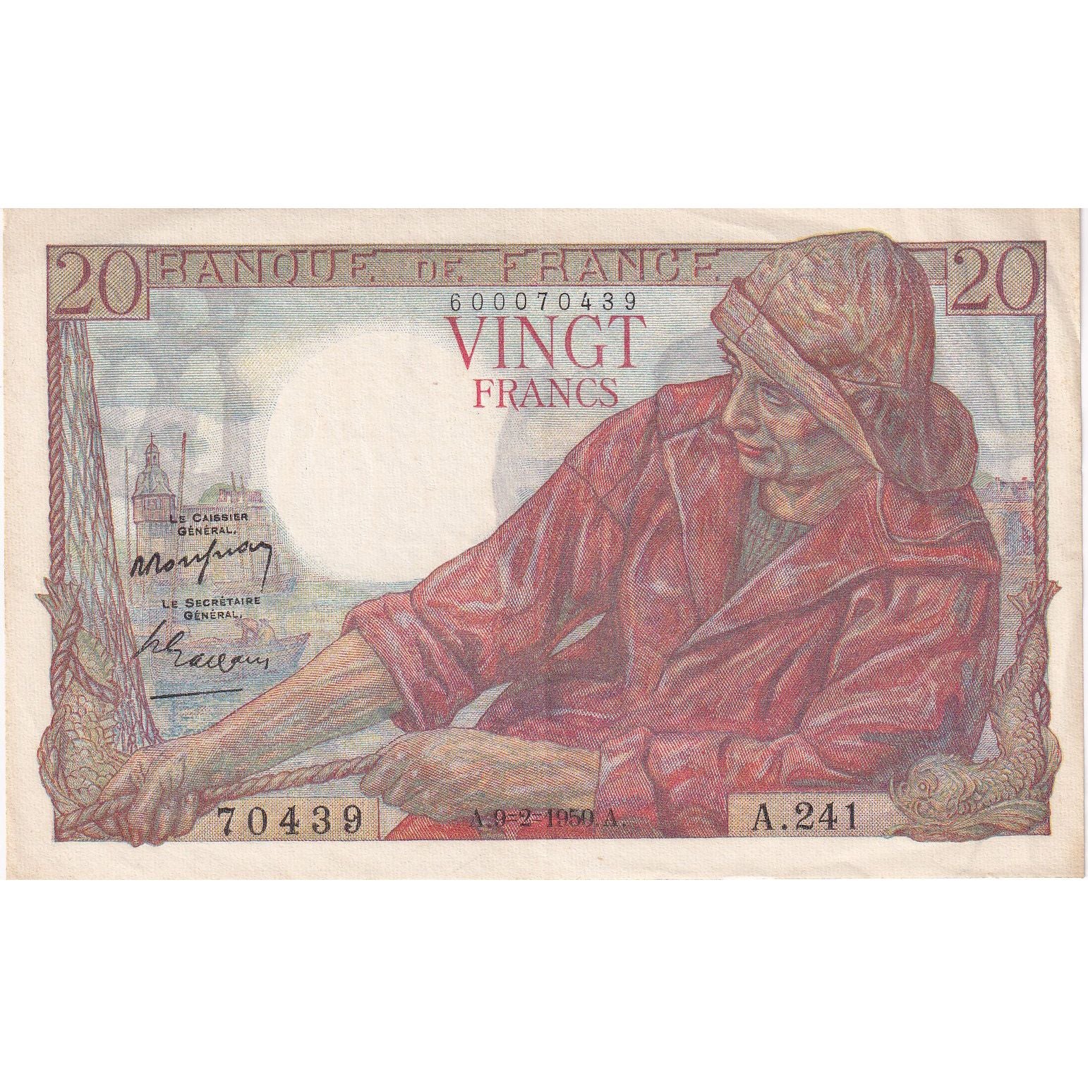 Frankreich, 20 Francs, Pêcheur, 1950, A.241, SS+, Fayette:13.17, KM:100d