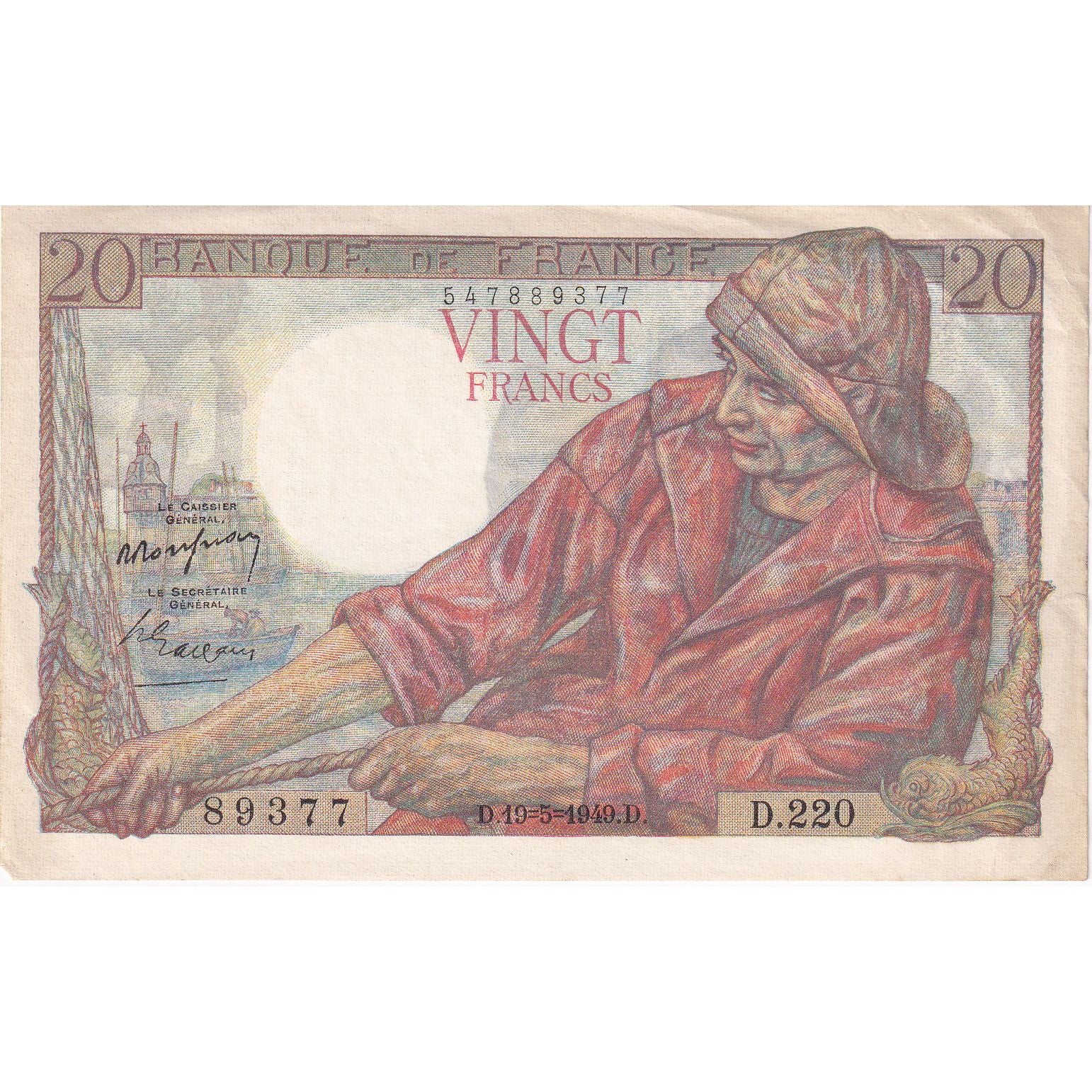 Francia, 20 Francs, Pêcheur, 1949, D.220, MBC, Fayette:13.15, KM:100c