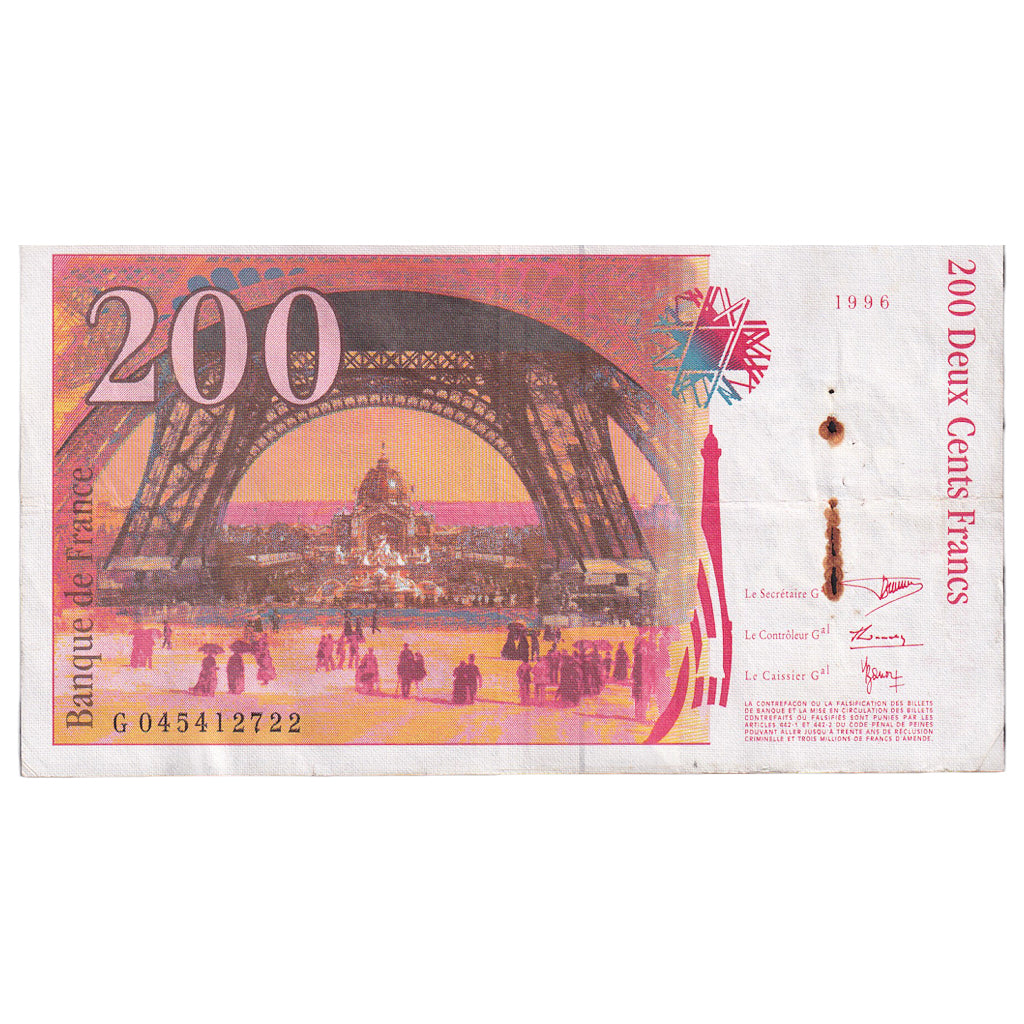 Frankrijk, 200 Francs, Eiffel, 1996, G045412722, TTB, Fayette:75.3b, KM:159b