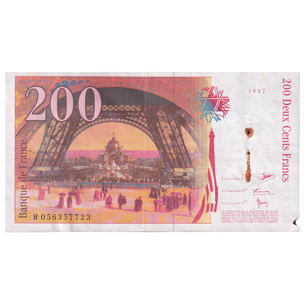 France, 200 Francs, Eiffel, 1996, R056357723, EF(40-45), Fayette:75.4b, KM:159b