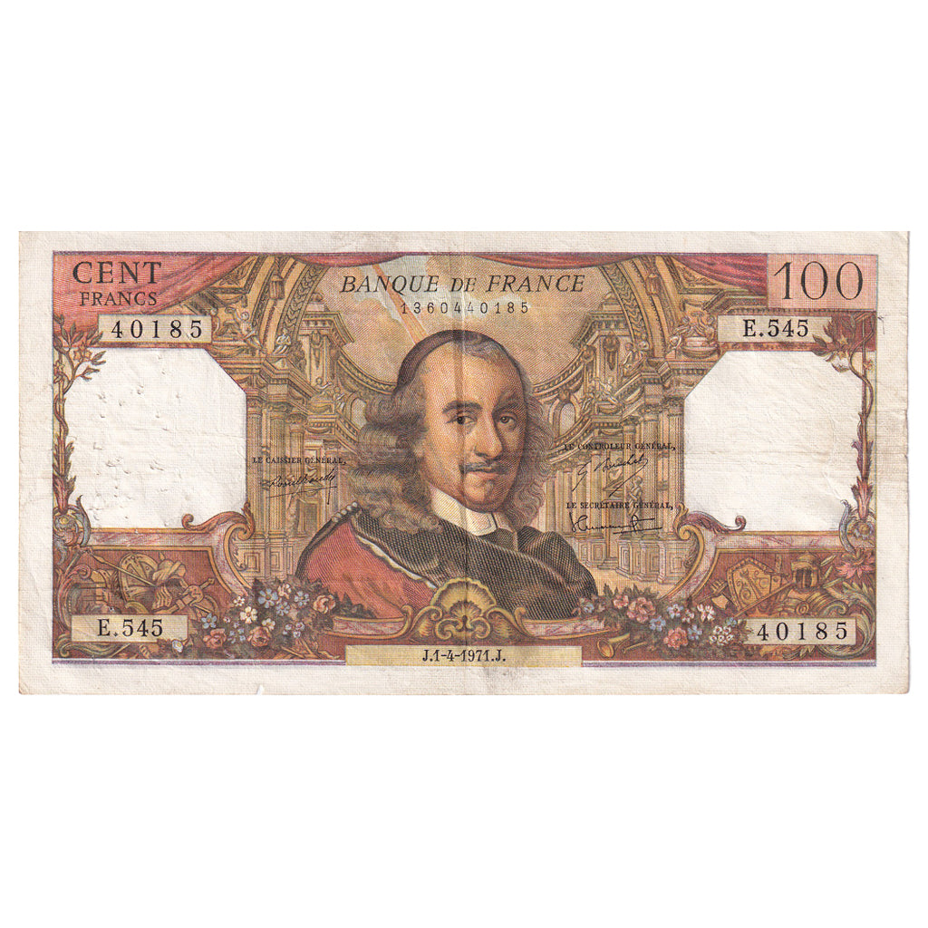 France, 100 Francs, Corneille, 1971, E.545, EF(40-45), Fayette:65.35, KM:149c
