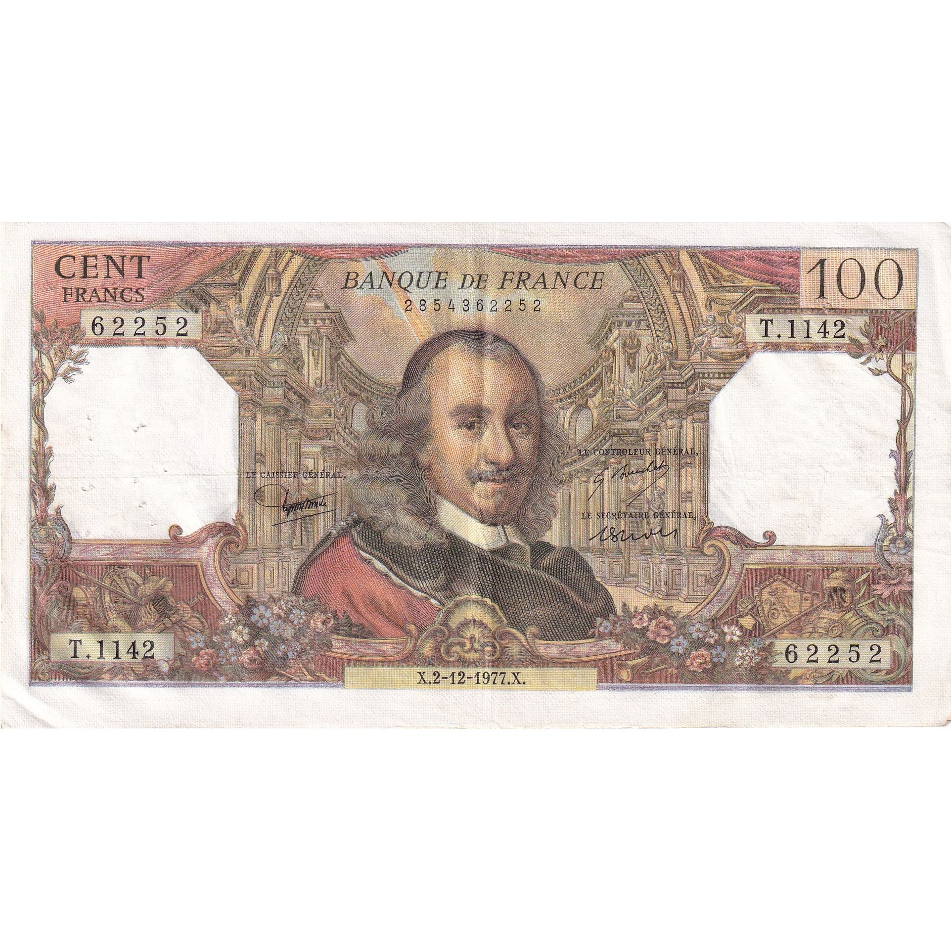 França, 100 Francs, Corneille, 1977, T.1142, EF(40-45), Fayette:65.60, KM:149f