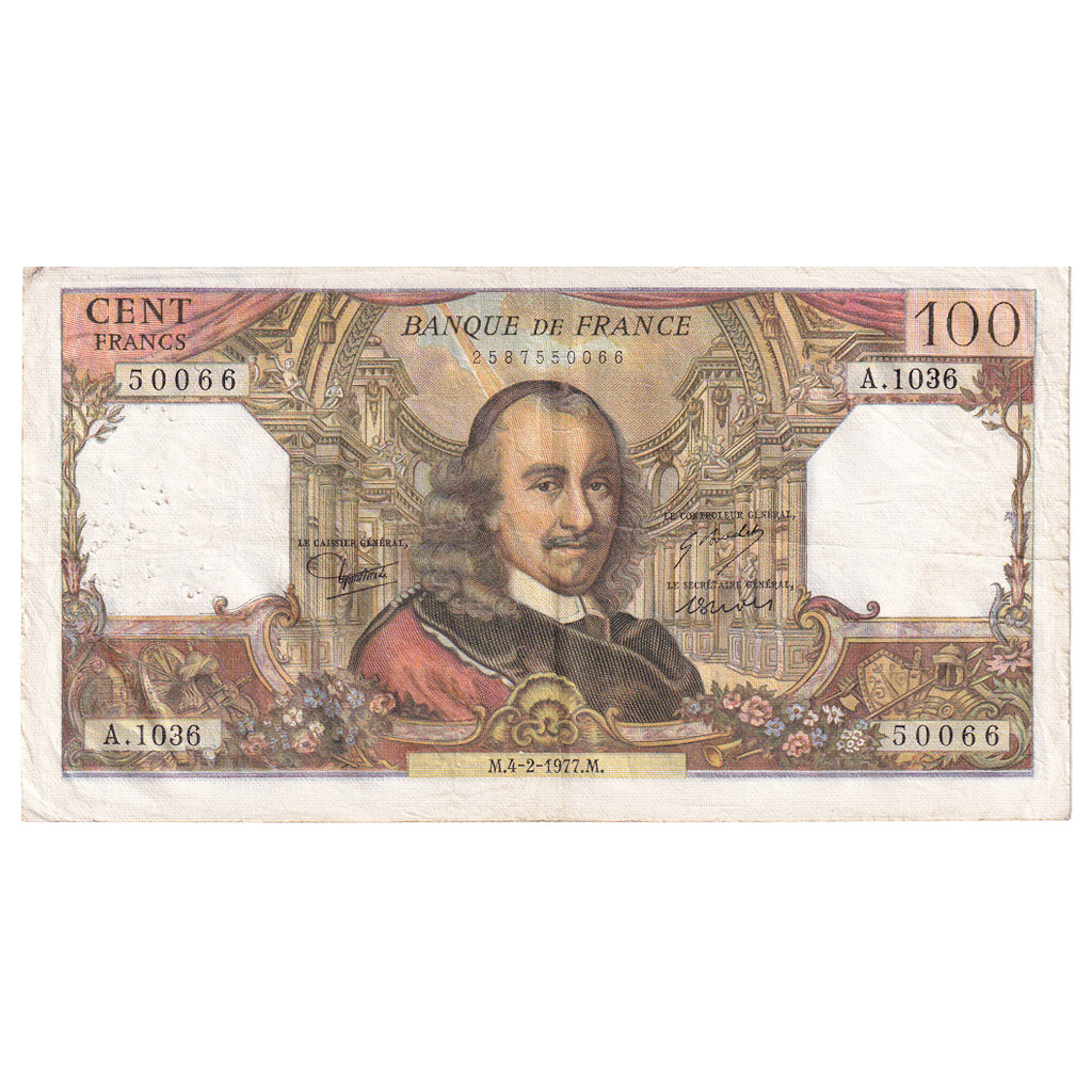 França, 100 Francs, Corneille, 1977, A.1036, EF(40-45), Fayette:65.56, KM:149f