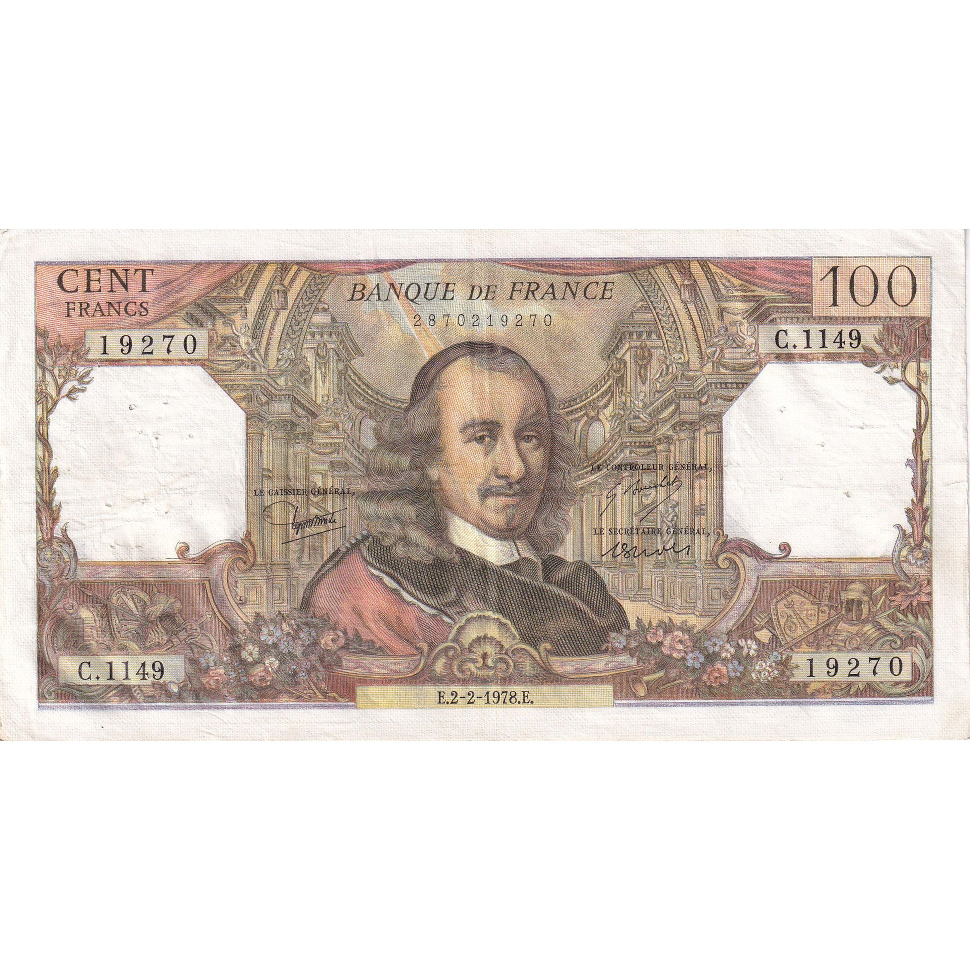 France, 100 Francs, Corneille, 1978, C.1149, TTB, Fayette:65.61, KM:149f