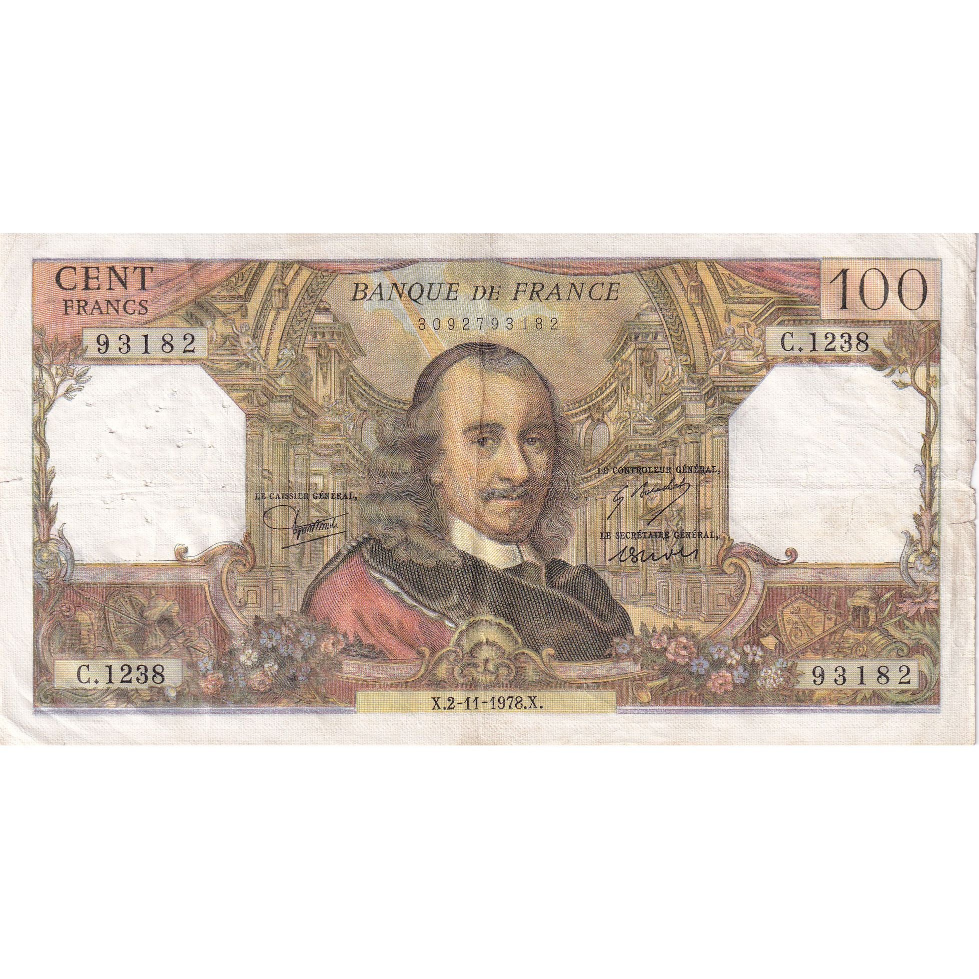 France, 100 Francs, Corneille, 1978, C.1238, TTB, Fayette:65.64, KM:149f