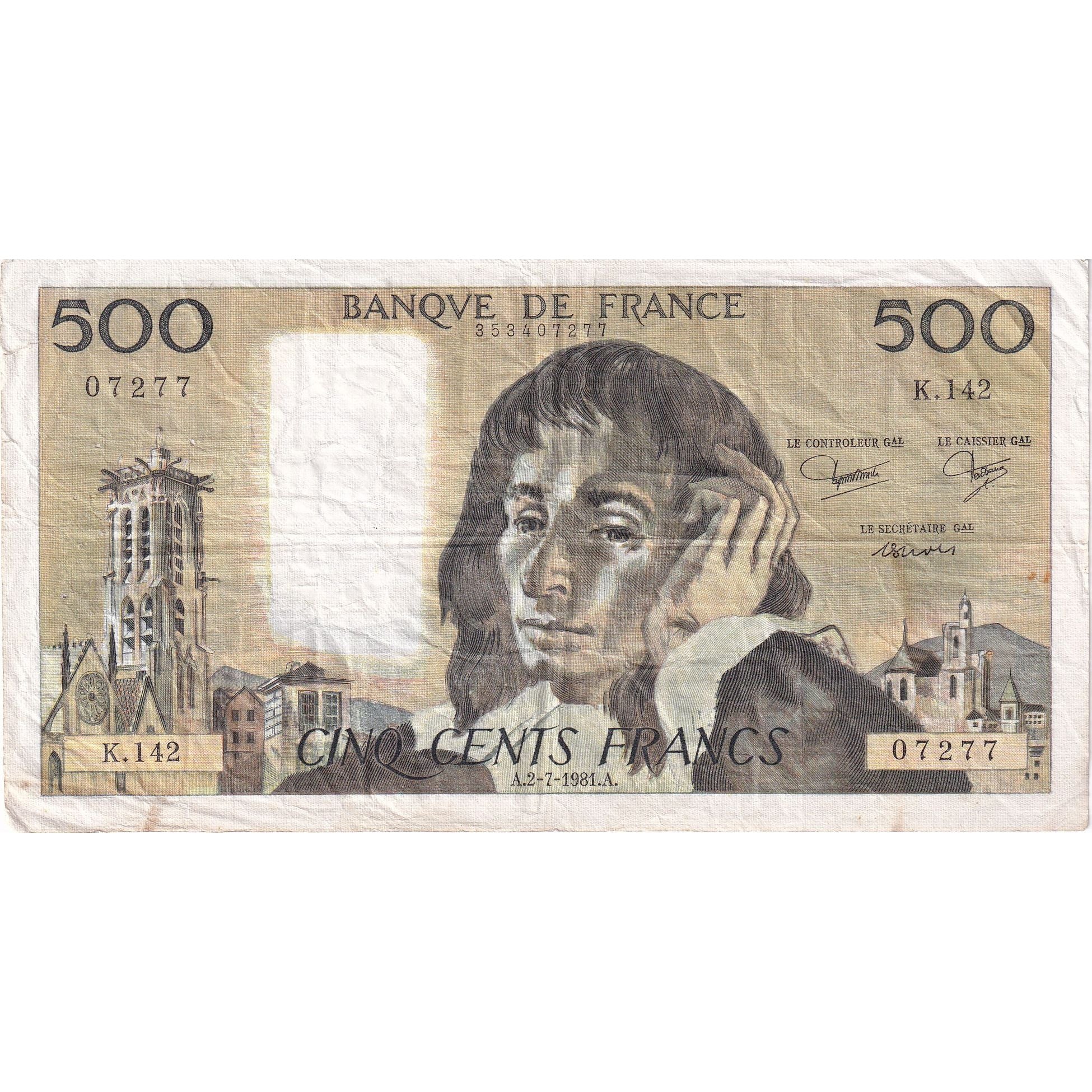 Francia, 500 Francs, Pascal, 1981, K.142, BB, Fayette:71.25, KM:156e
