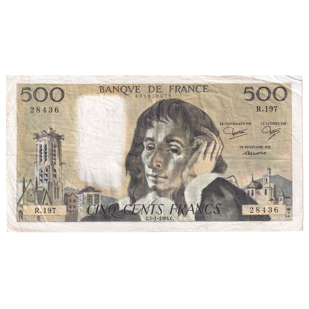 Francia, 500 Francs, Pascal, 1984, R.197, BB, Fayette:71.30, KM:156e