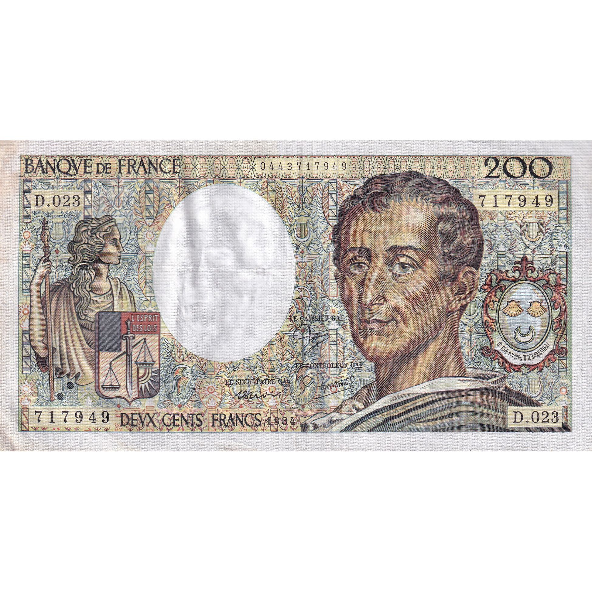 France, 200 Francs, Montesquieu, 1984, D.023, EF(40-45), Fayette:70.4, KM:155a
