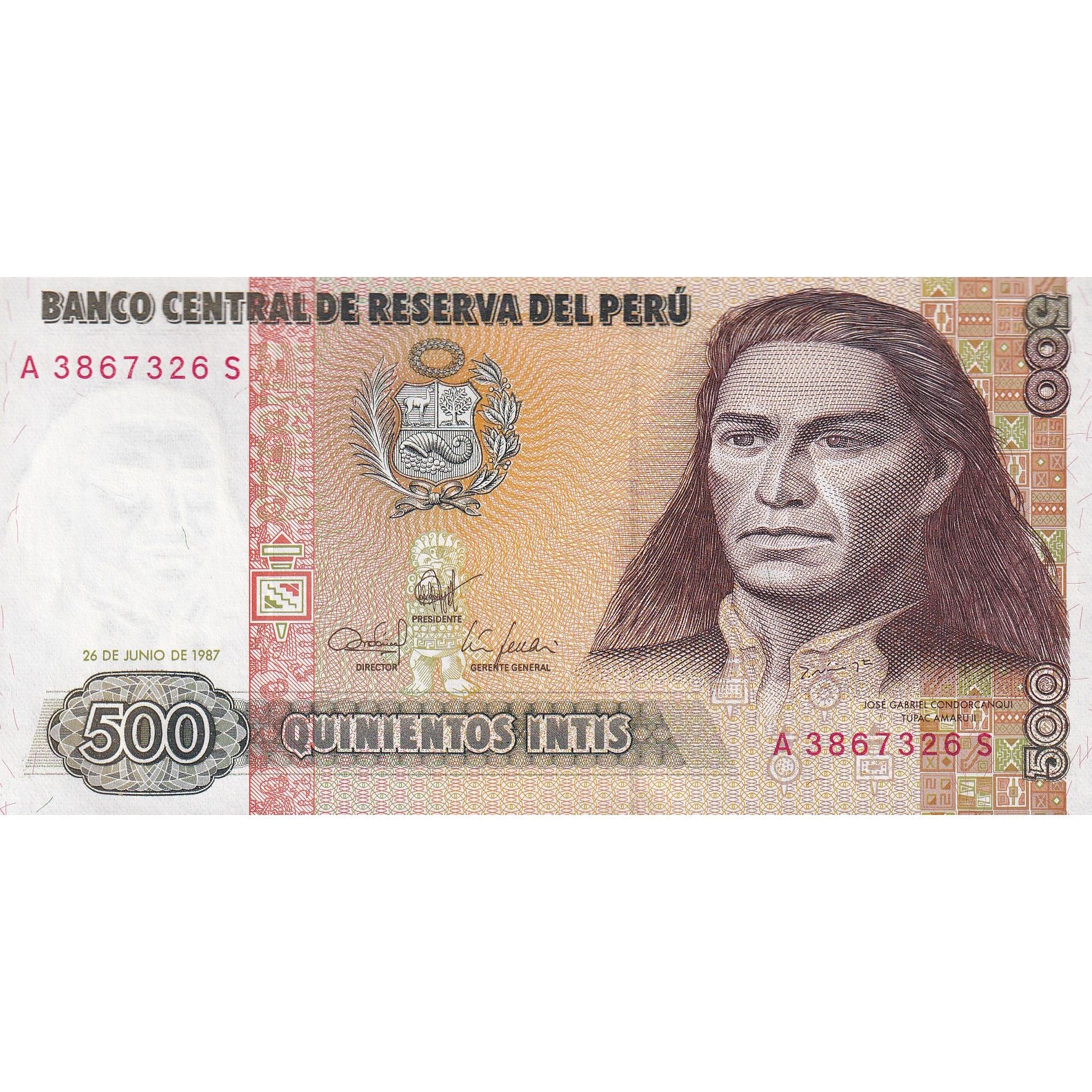 Peru, 500 Intis, 1987, 1987-06-26, KM:134b, UNZ