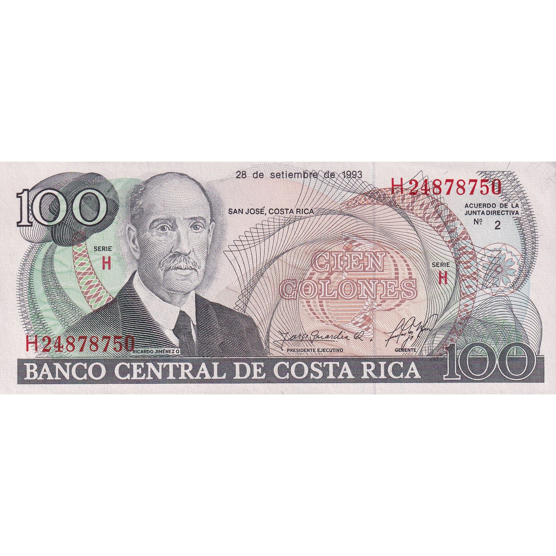 Costa Rica, 100 Colones, 1993, 1993-09-28, KM:261a, UNC(65-70)