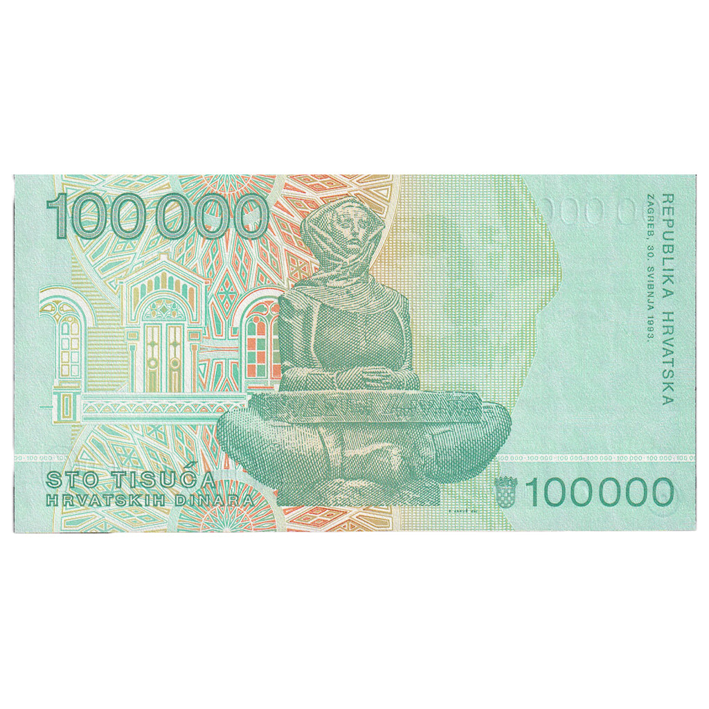 Croácia, 100,000 Dinara, 1993, 1993-05-30, KM:27A, UNC(65-70)
