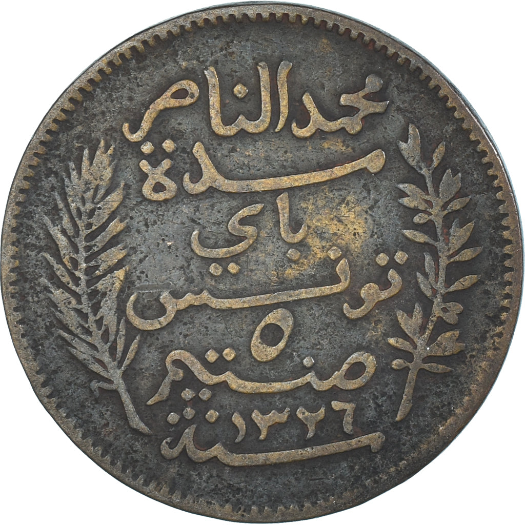 Moeda, Tunísia, 5 Centimes, 1908