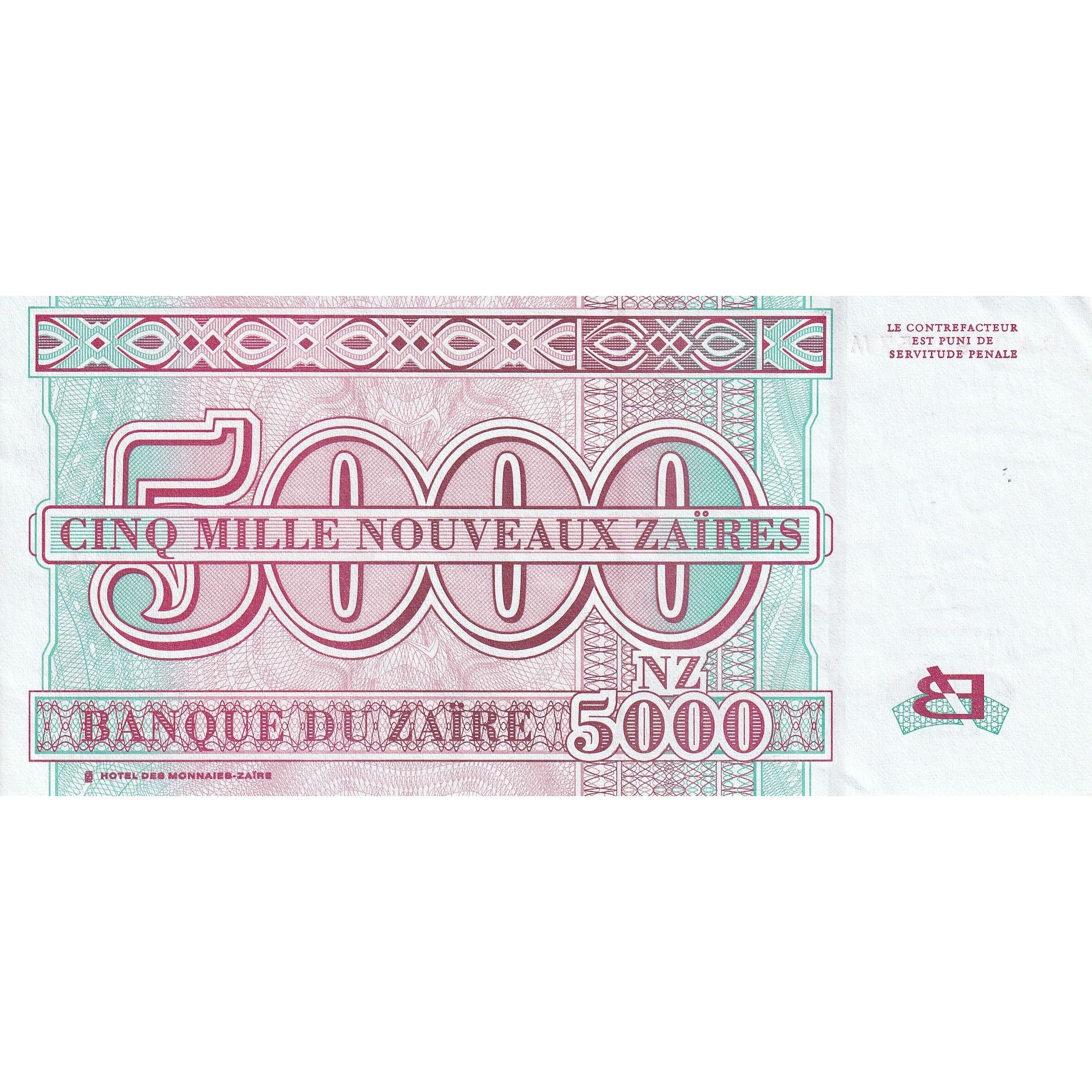 Zaire, 5000 Nouveaux Zaïres, 1995, 1995-01-30, KM:68a, BB+