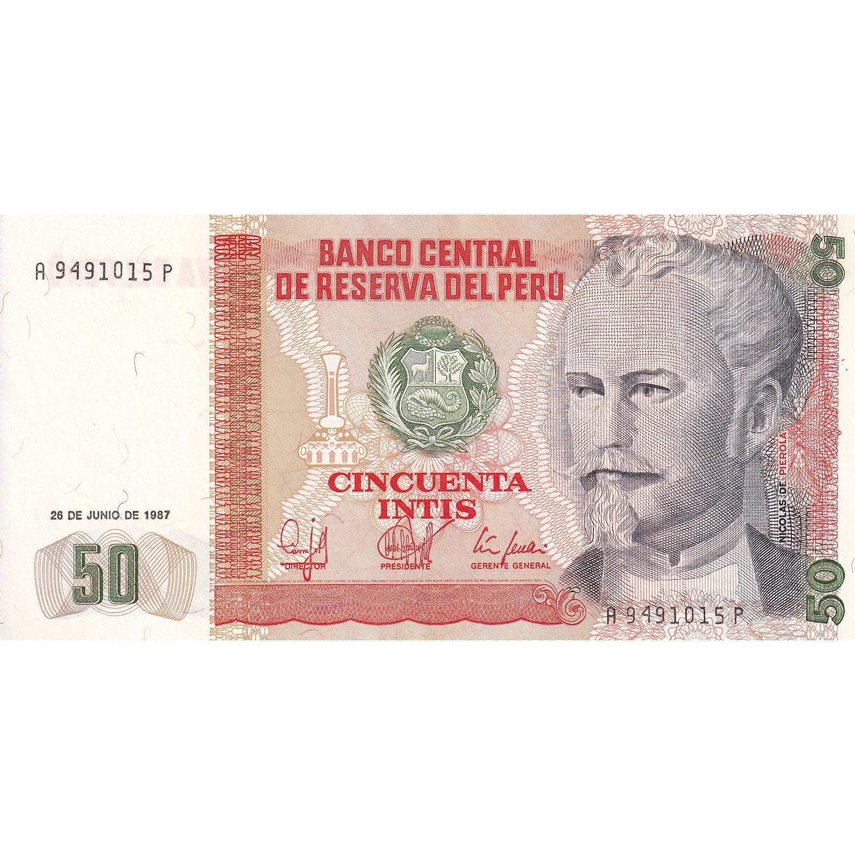 Peru, 50 Intis, 1987, 1987-06-26, KM:131b, SPL