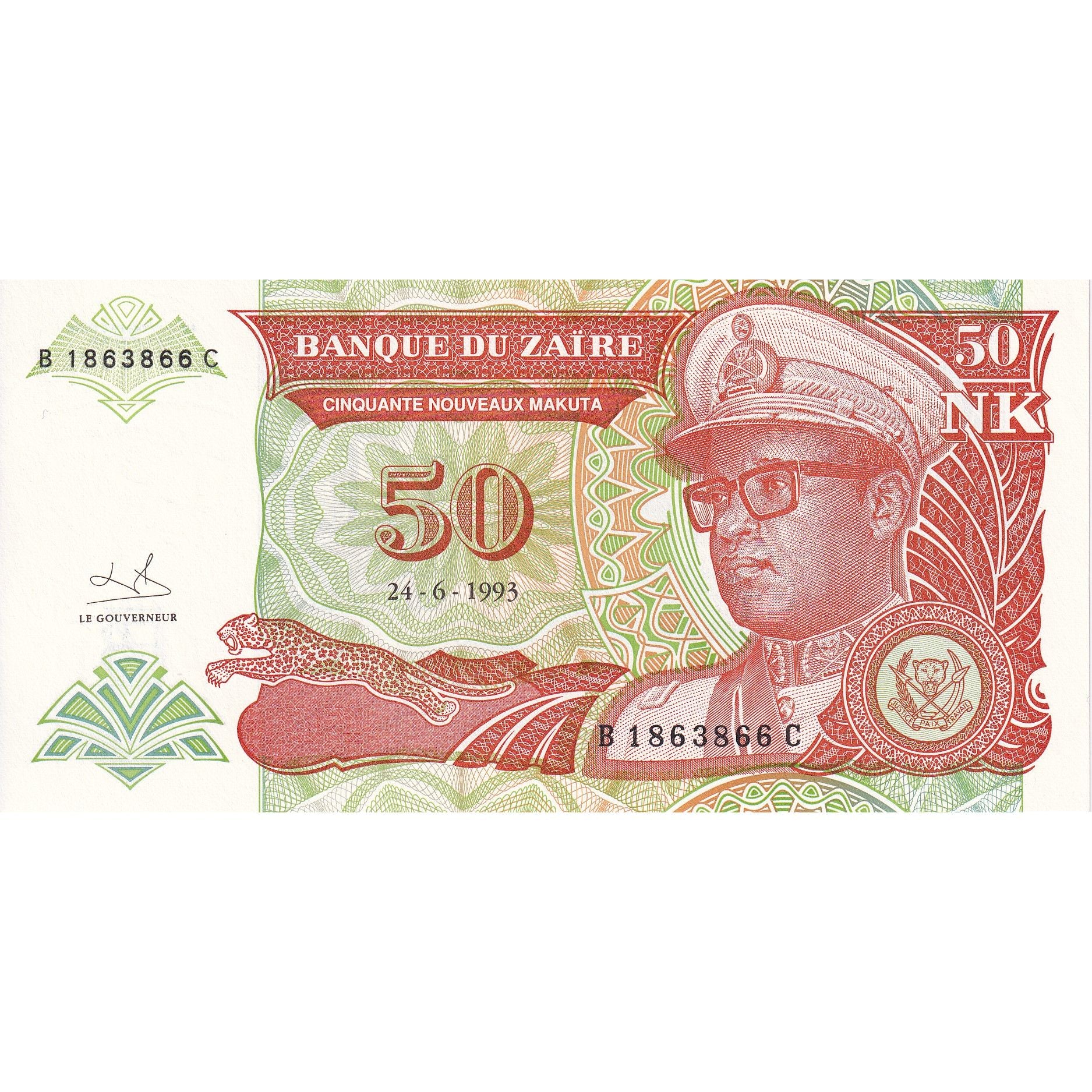 Zaire, 50 Nouveaux Makuta, 1993, 1993-06-24, KM:51, UNC(65-70)