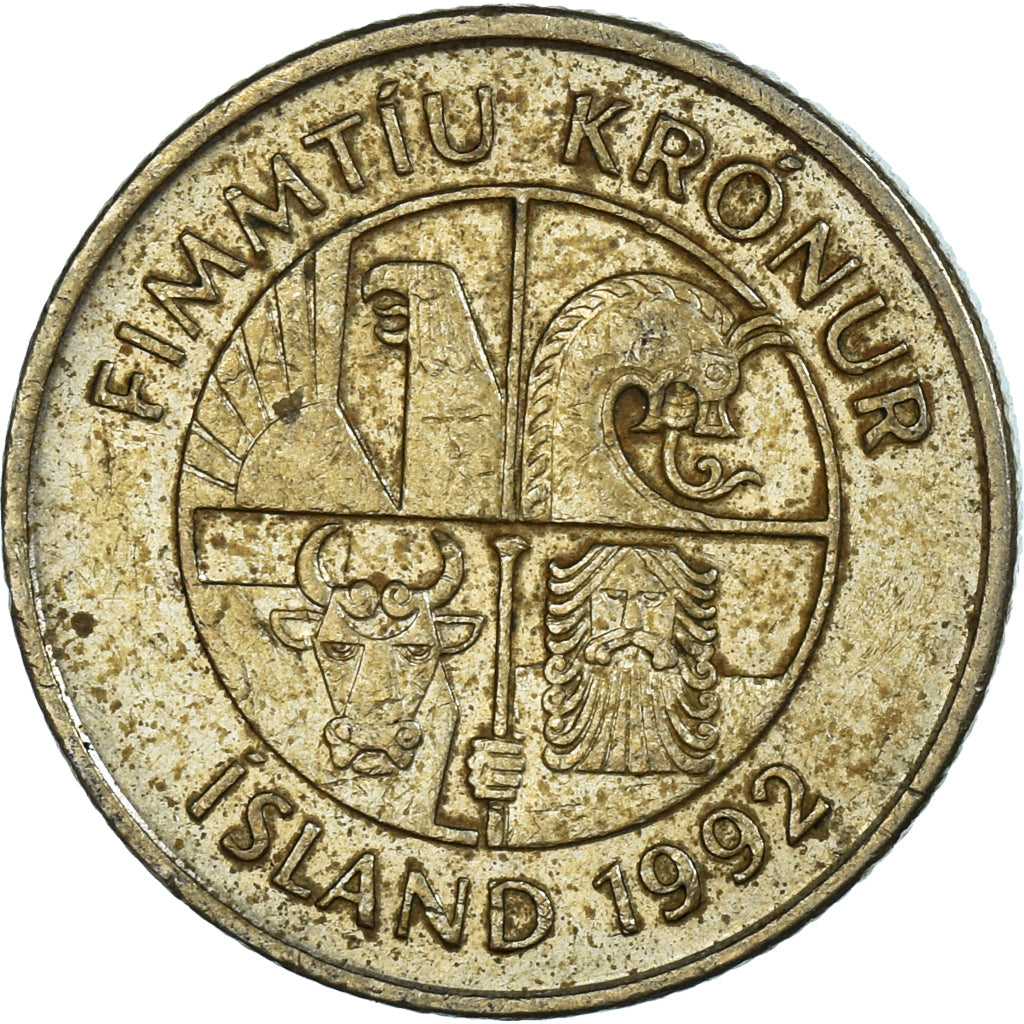 Moneta, Islanda, 50 Kronur, 1992