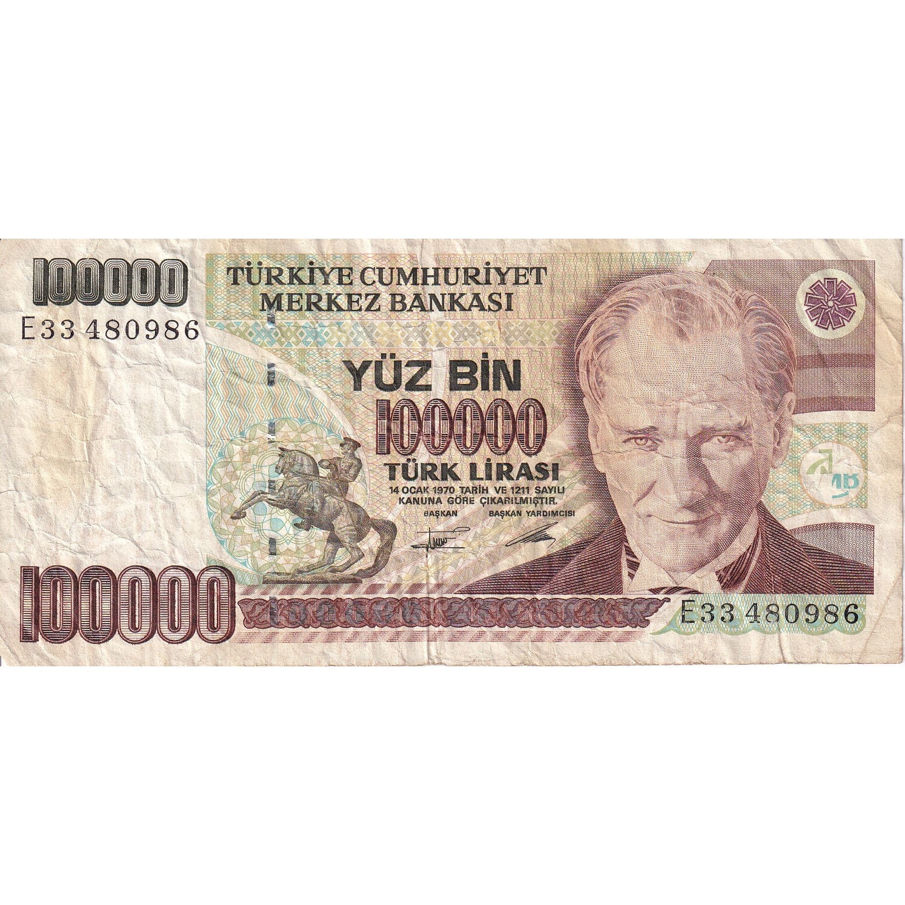 Turcja, 100,000 Lira, KM:206, VF(30-35)
