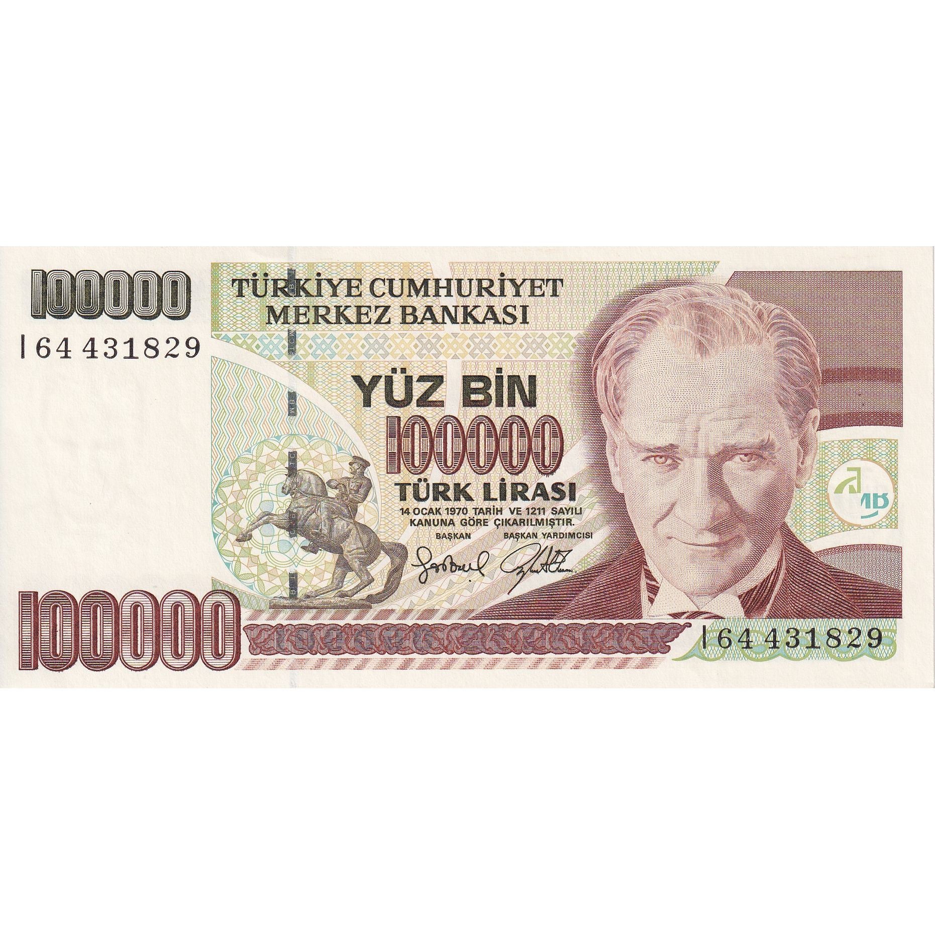 Turkije, 100,000 Lira, KM:206, NIEUW
