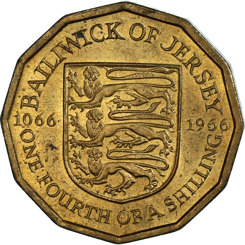 Coin, Jersey, 1/4 Shilling, 3 Pence, 1966