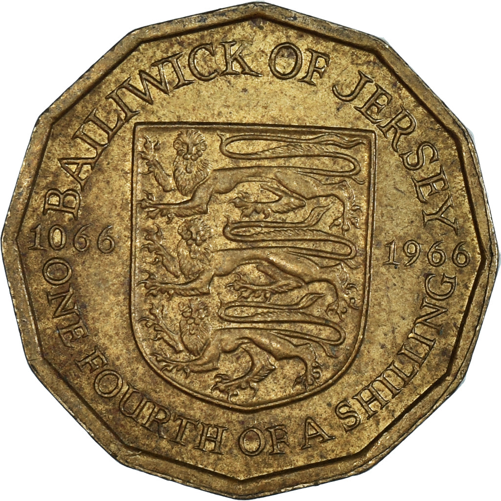 Monnaie, Jersey, 1/4 Shilling, 3 Pence, 1966