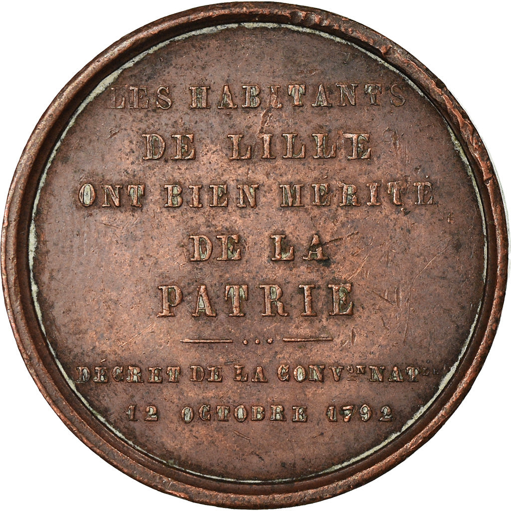 Francja, Medal, Hommage aux Lillois de 1792, Historia, 1845, Lecomte, EF(40-45)