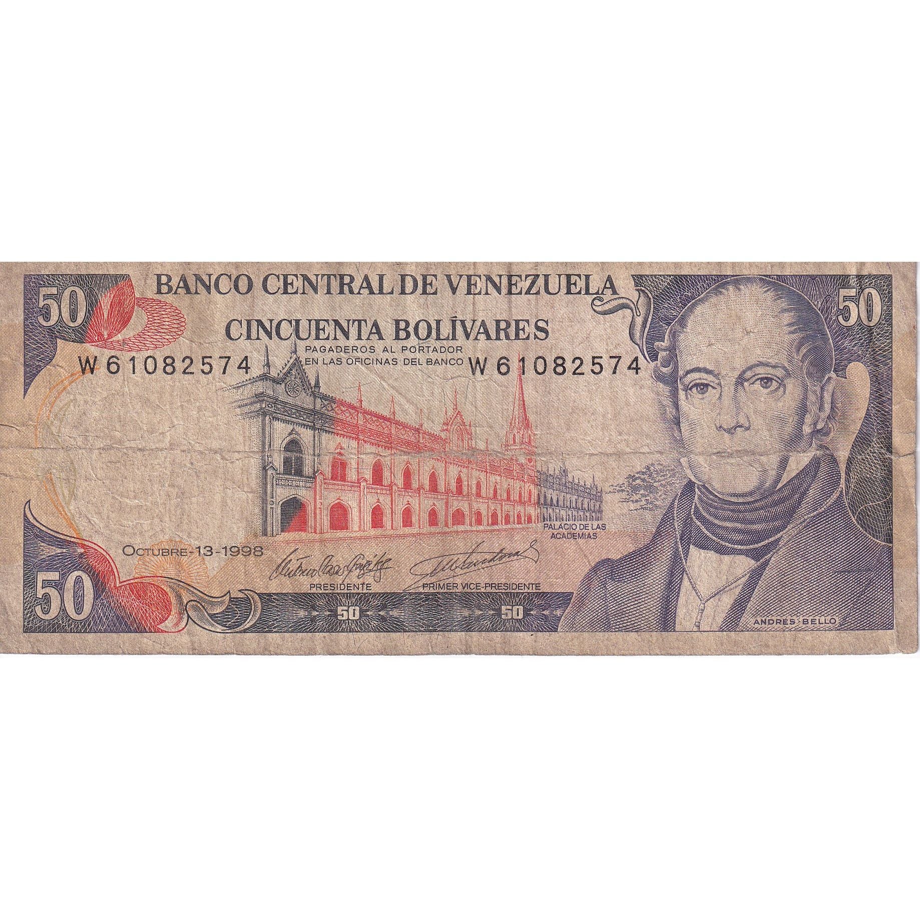 Venezuela, 50 Bolivares, 1998, 1998-10-13, KM:65g, VF(20-25)