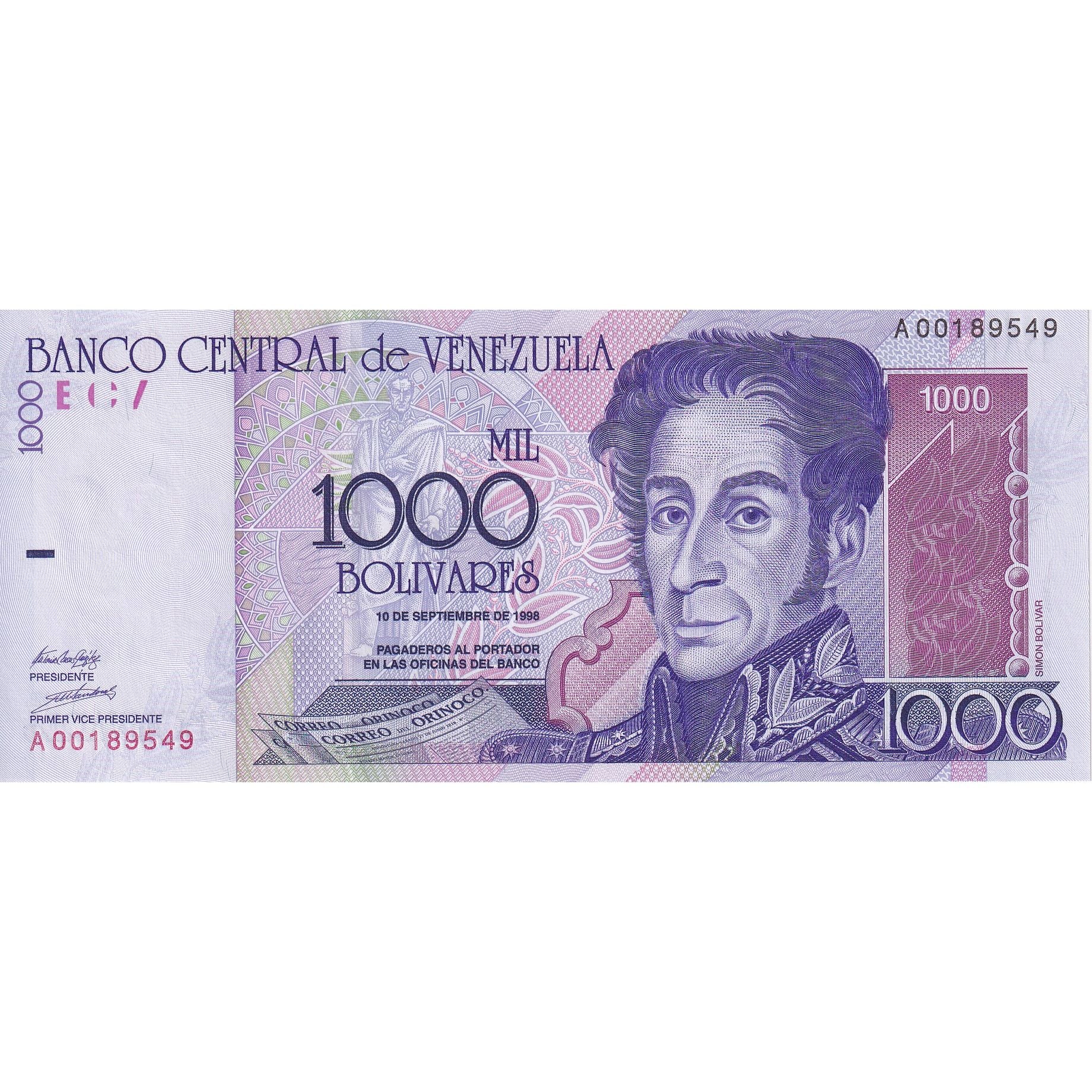 Venezuela, 1000 Bolivares, 1998, 1998-09-10, KM:79, AU(55-58)