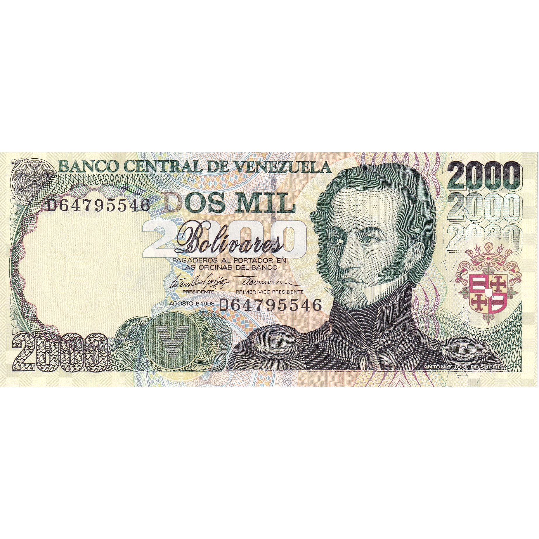 Venezuela, 2000 Bolivares, 1998, 1998-08-06, KM:77c, UNC(63)