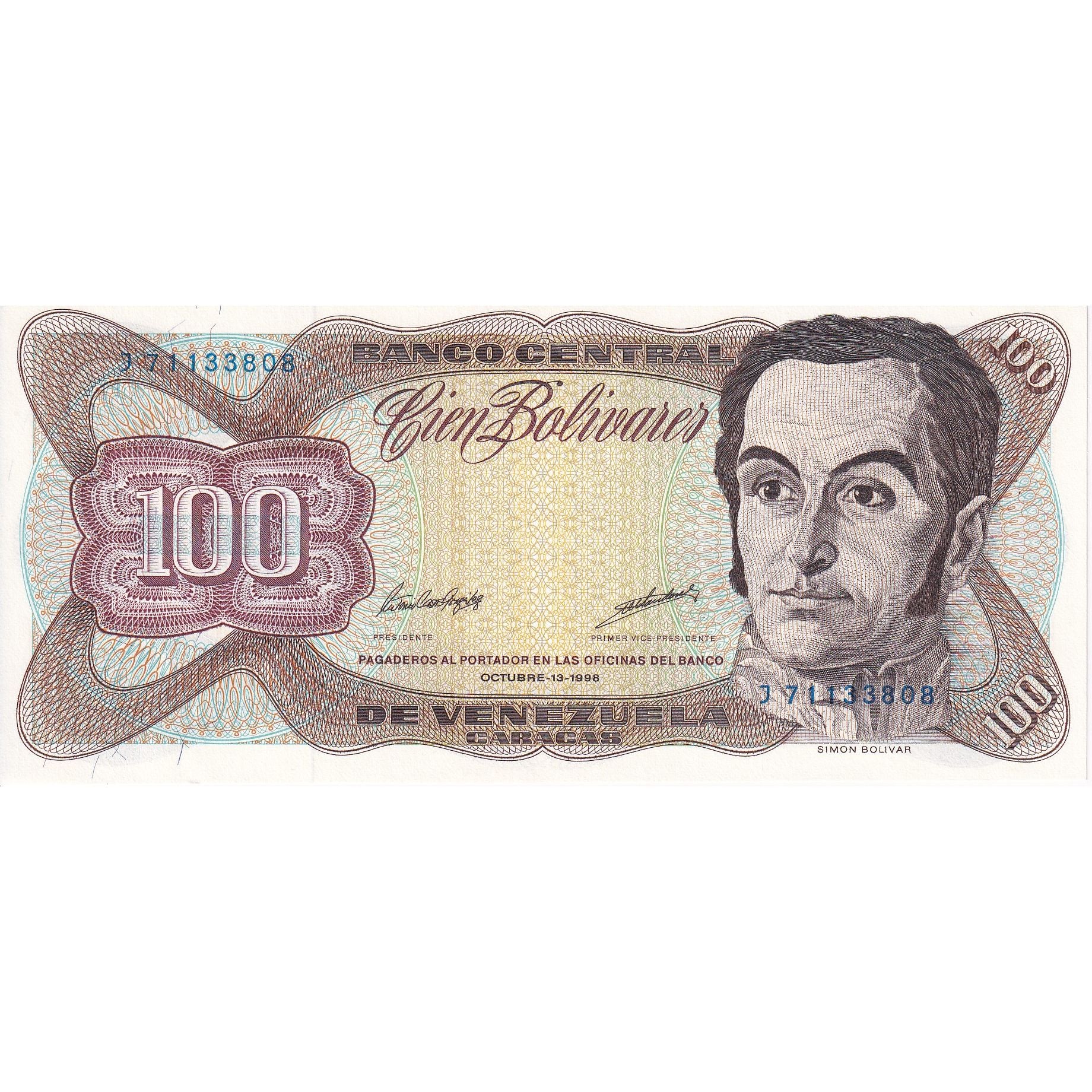 Venezuela, 100 Bolivares, 1998, 1998-10-13, KM:66g, UNC(65-70)